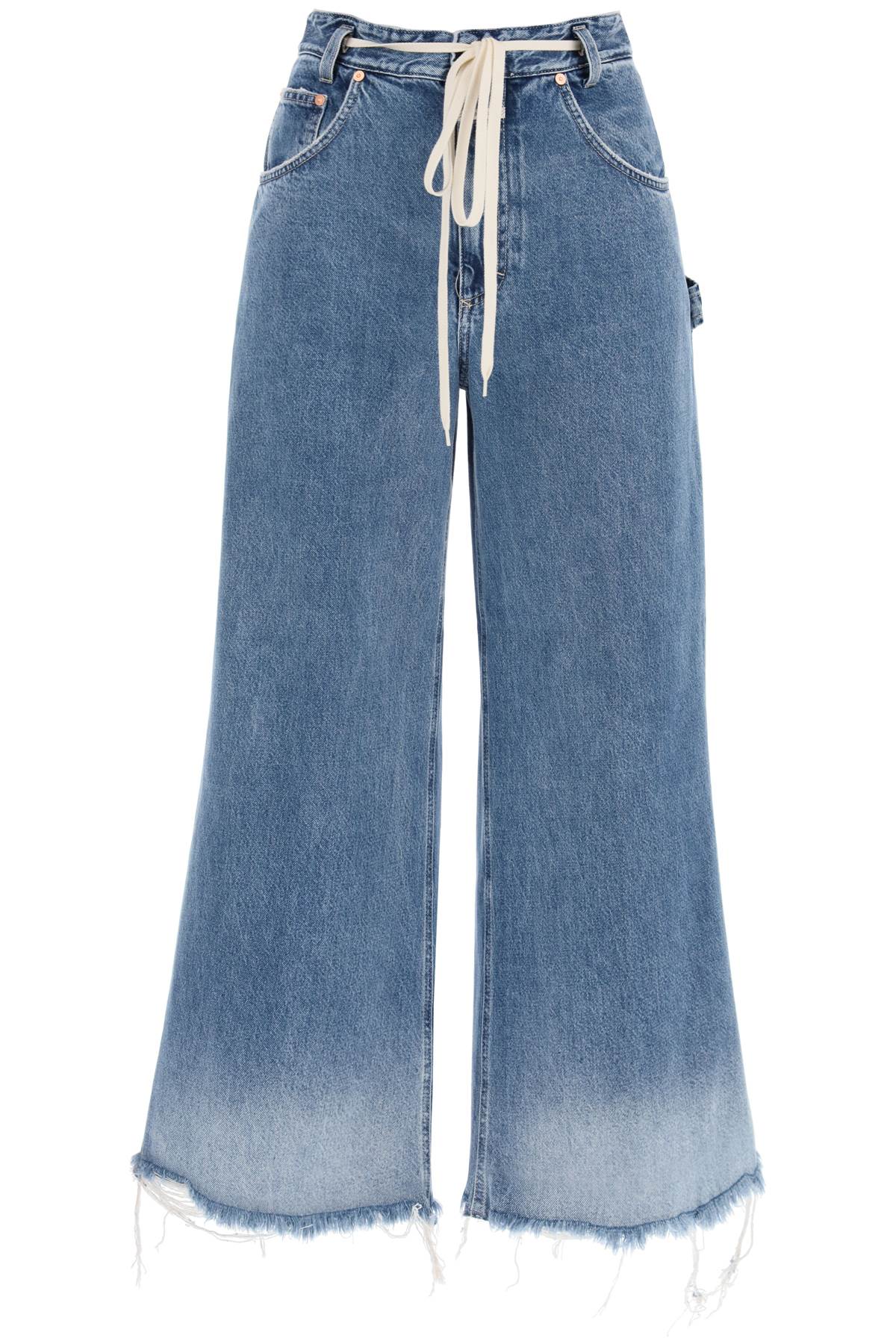 Closed wide leg jeans with distressed details.