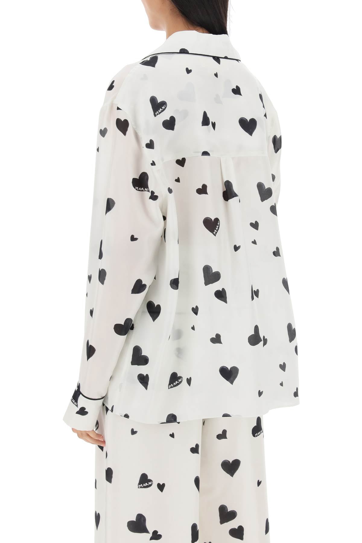 Marni bunch of hearts print silk pajama shirt