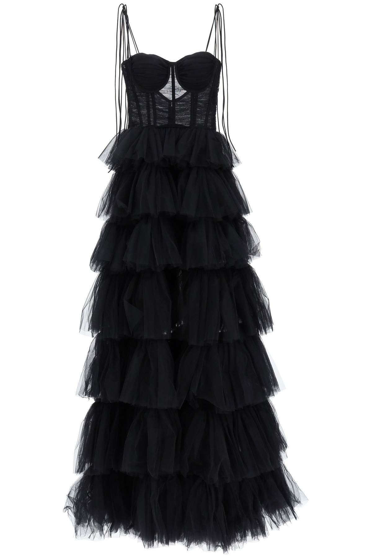 1913 dresscode long bustier dress with flounced skirt