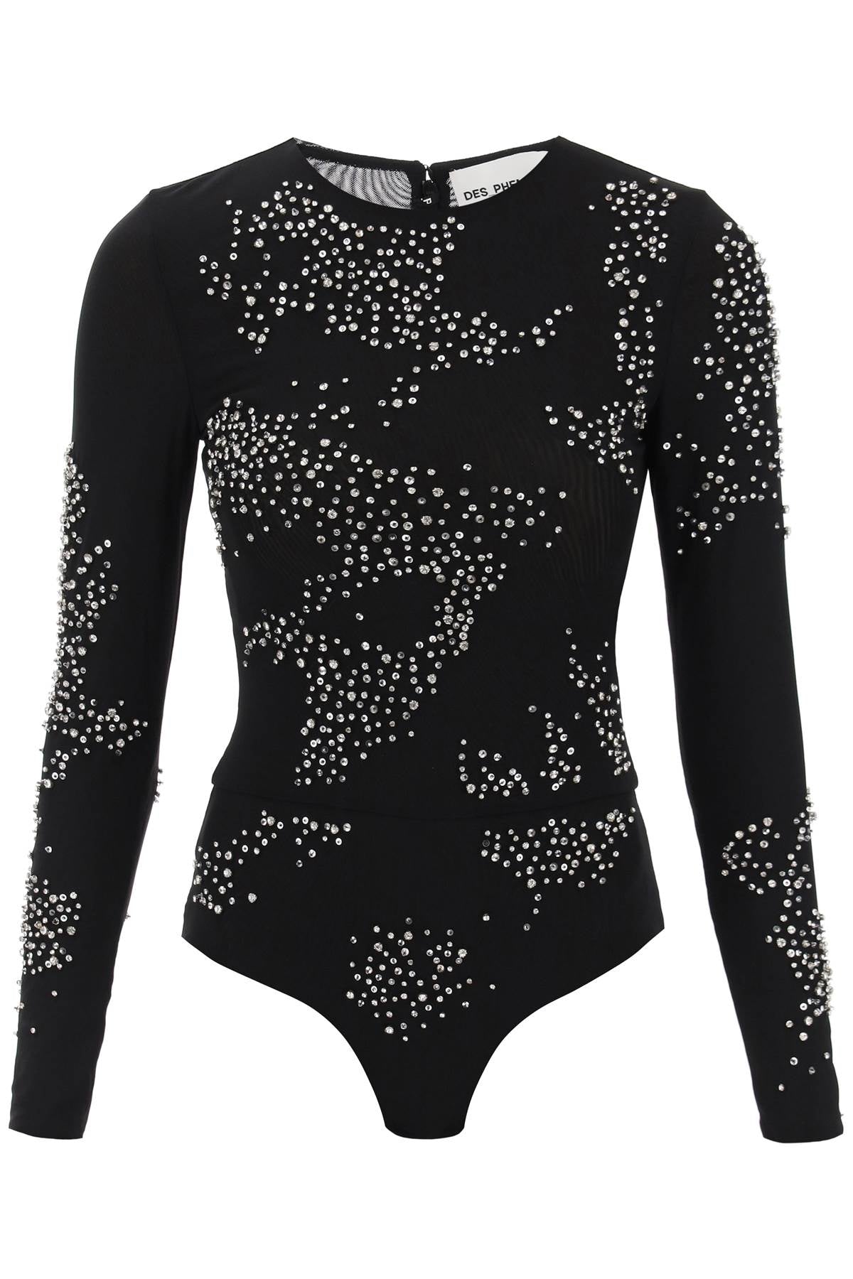 Des phemmes long-sleeved bodysuit in diamanté mesh