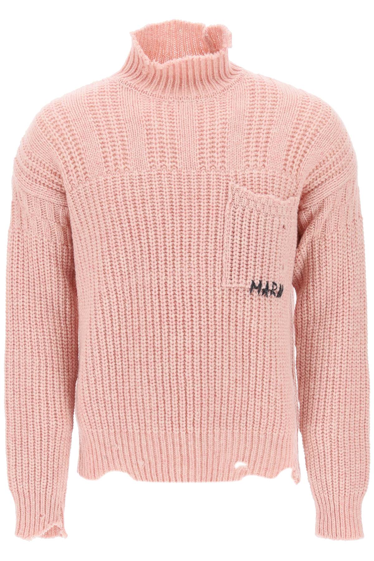 Marni funnel-neck sweater in destroyed-effect wool