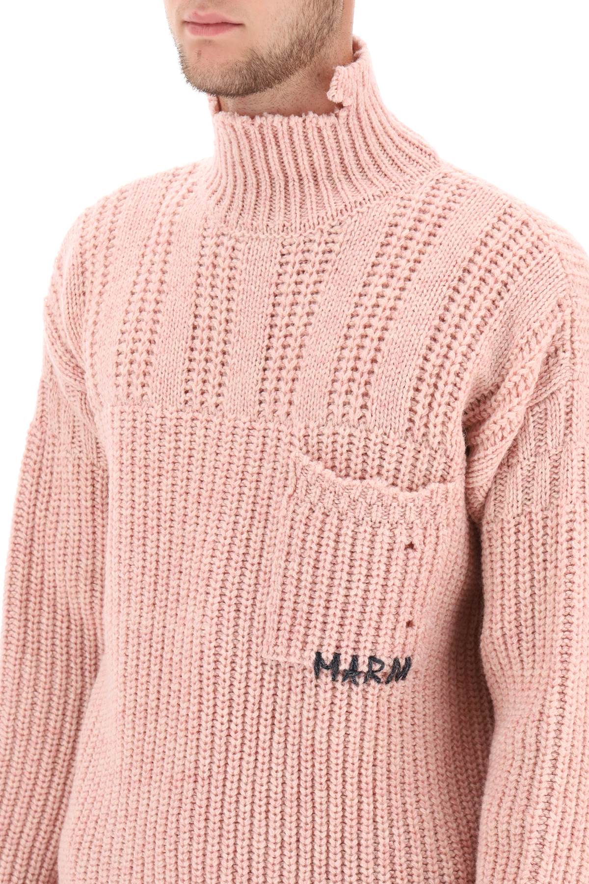 Marni funnel-neck sweater in destroyed-effect wool