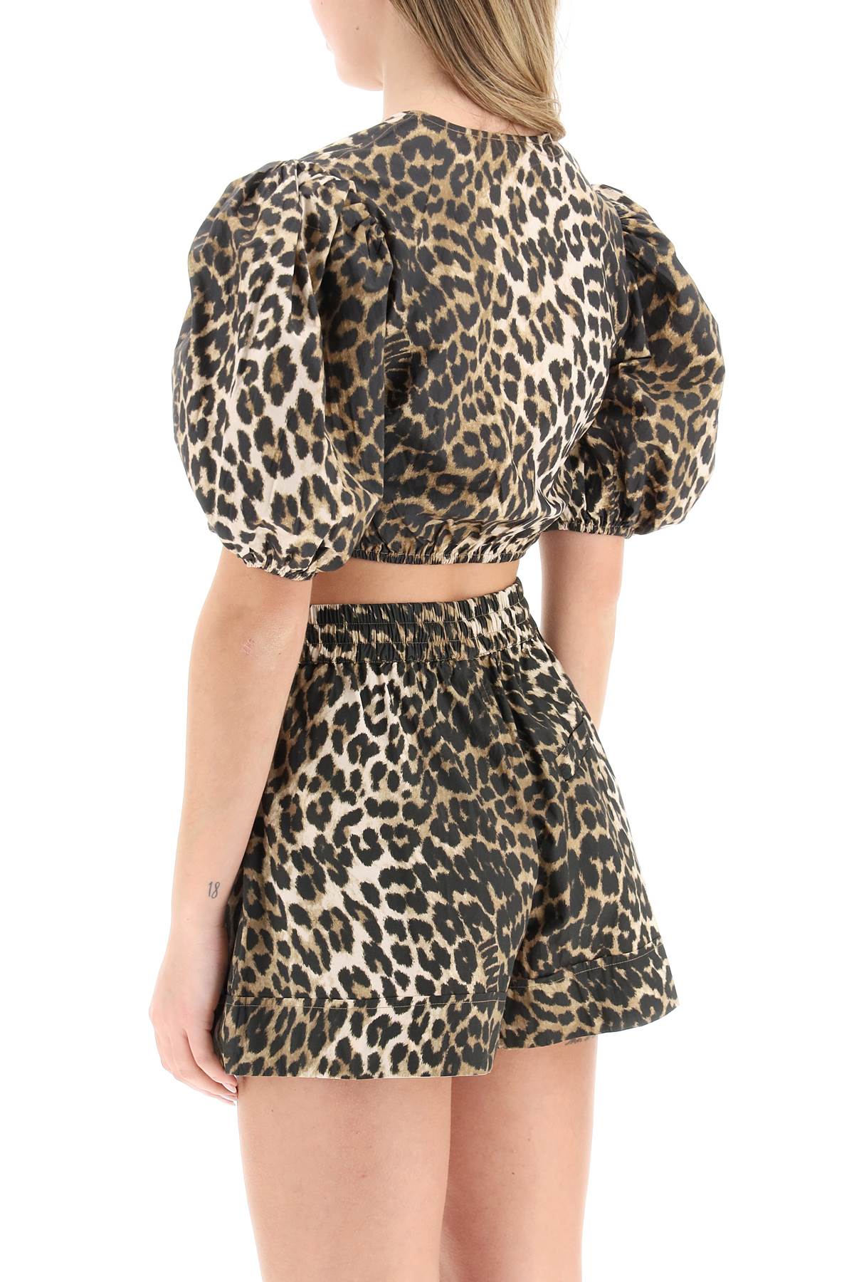 Ganni leopard poplin cropped top