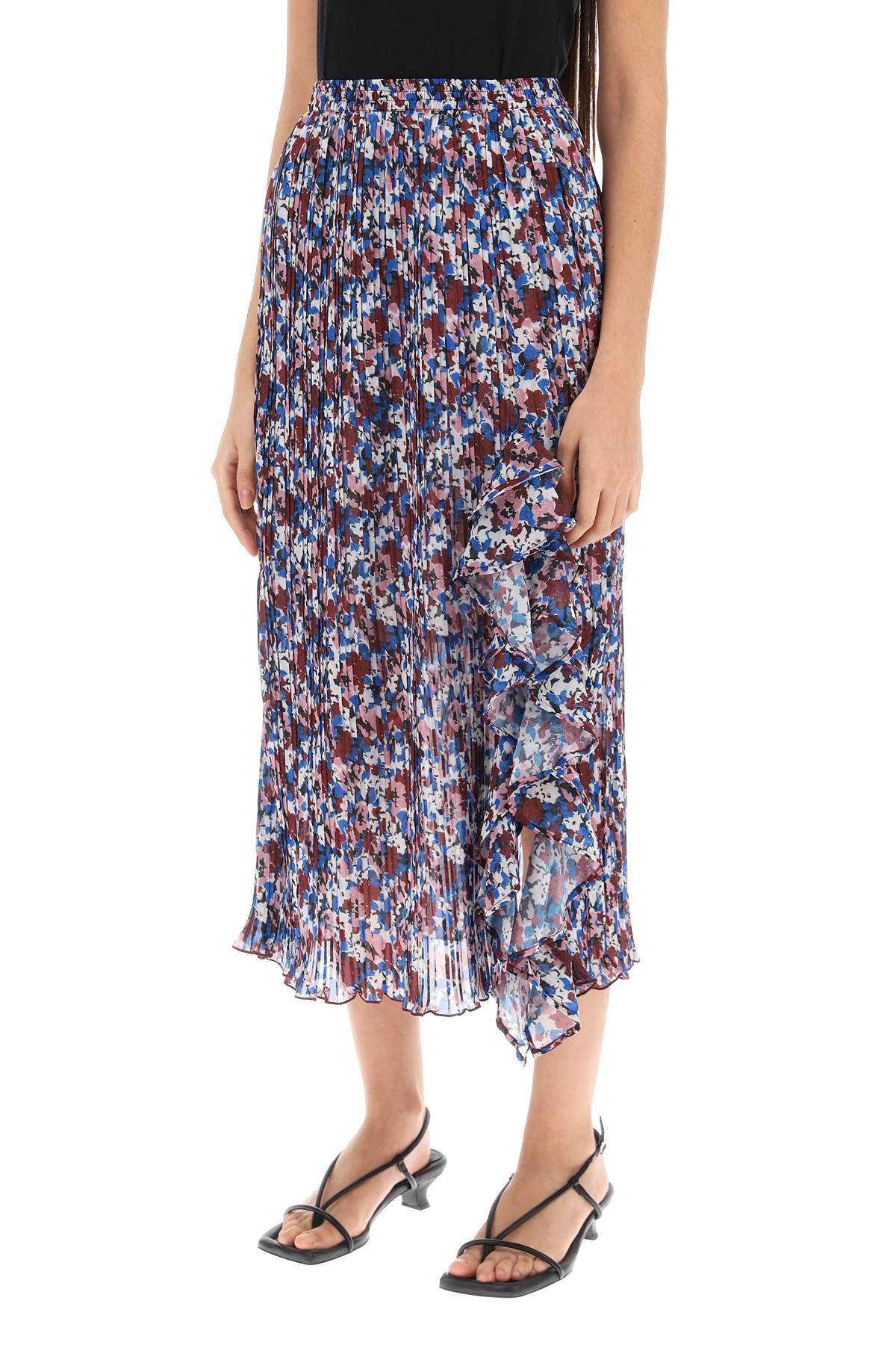 Ganni pleated midi skirt with leopard motif