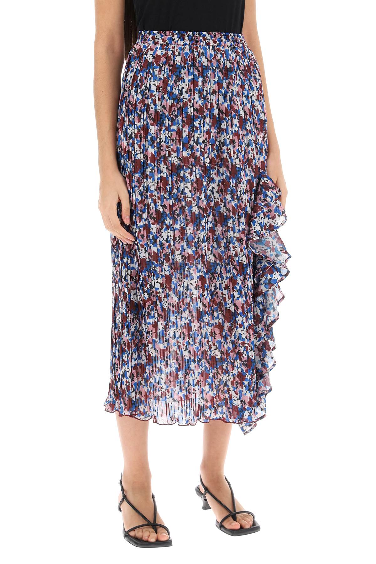 Ganni pleated midi skirt with leopard motif