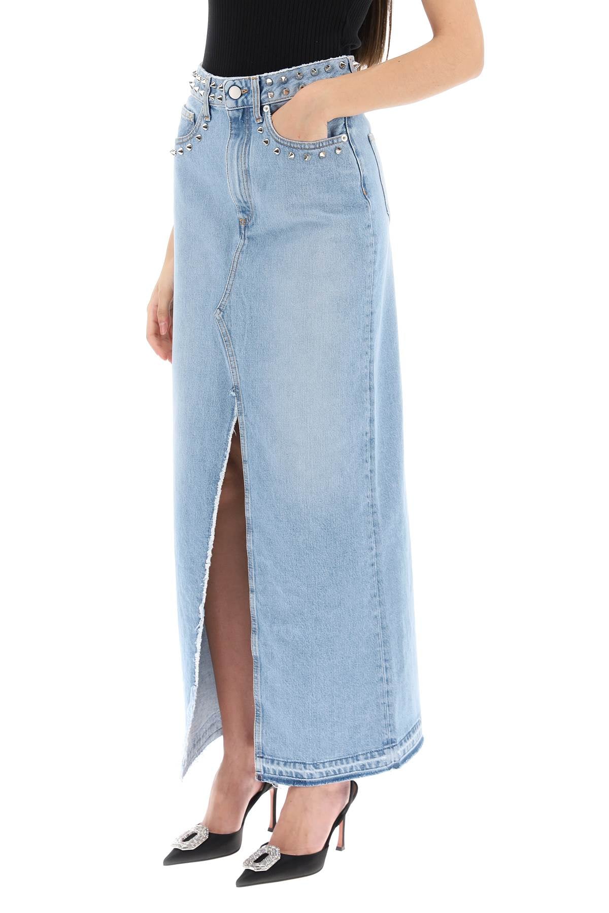 Alessandra rich long denim skirt with studs