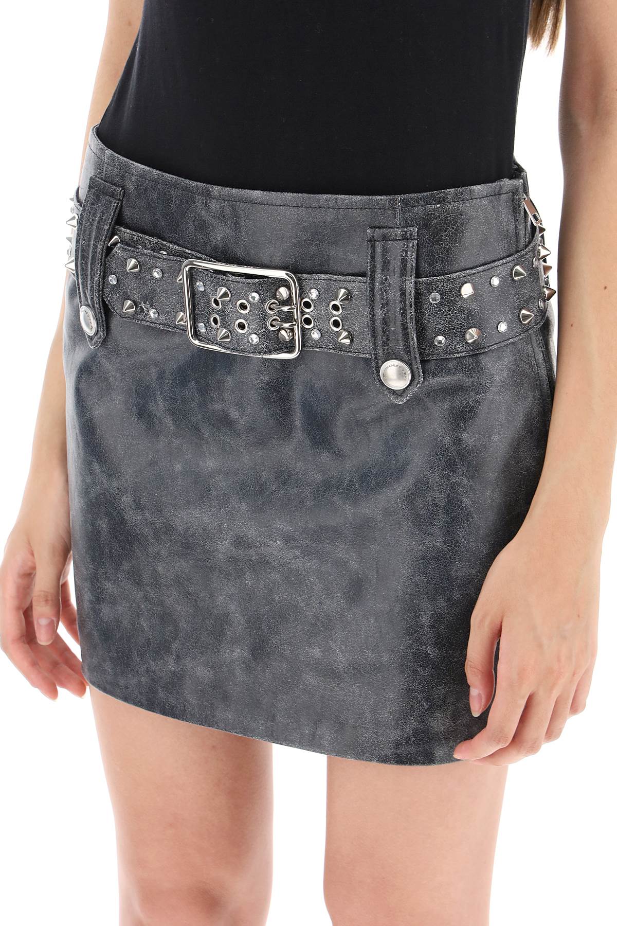 Alessandra rich leather mini skirt with belt and appliques