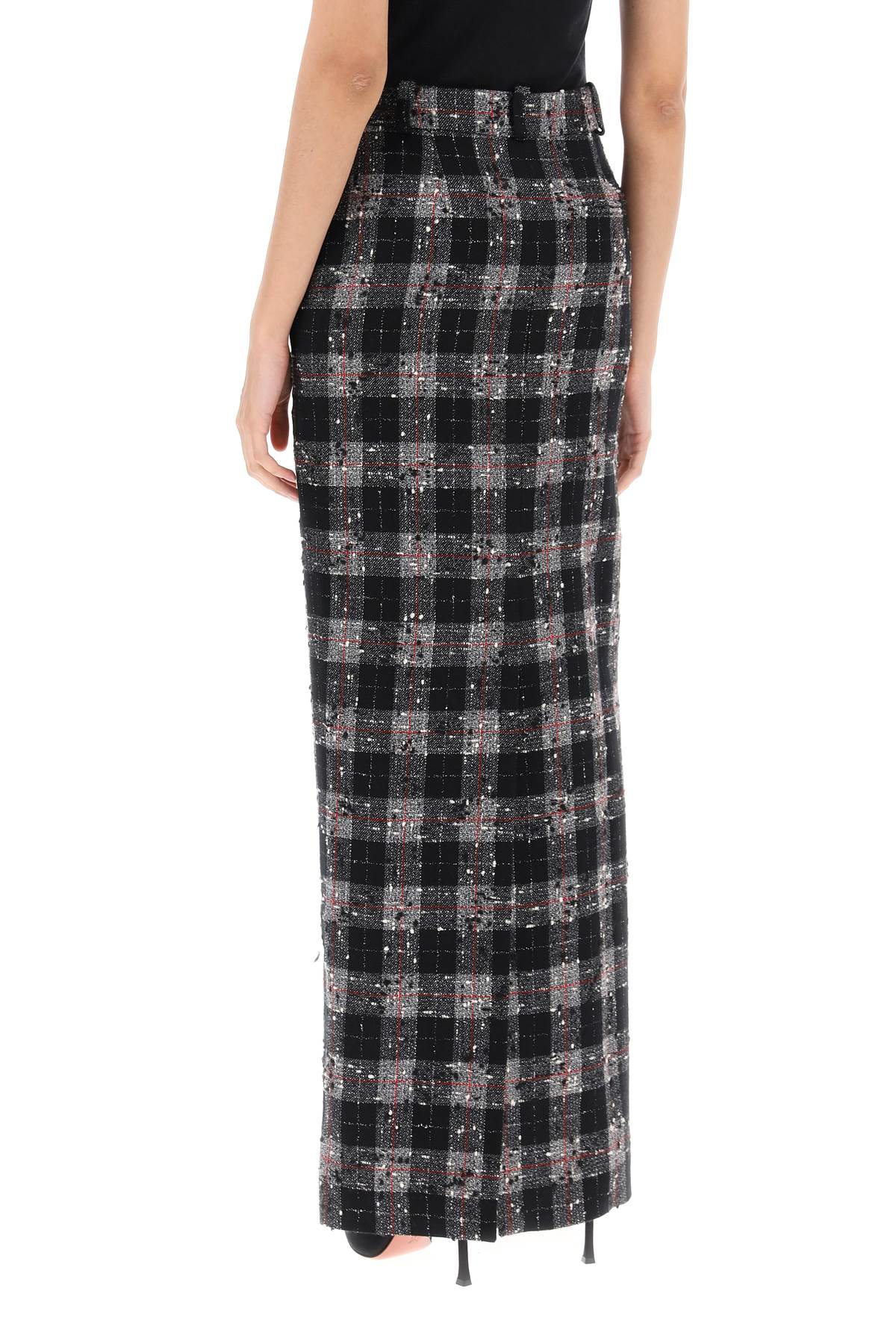 Alessandra rich maxi skirt in boucle' fabric with check motif