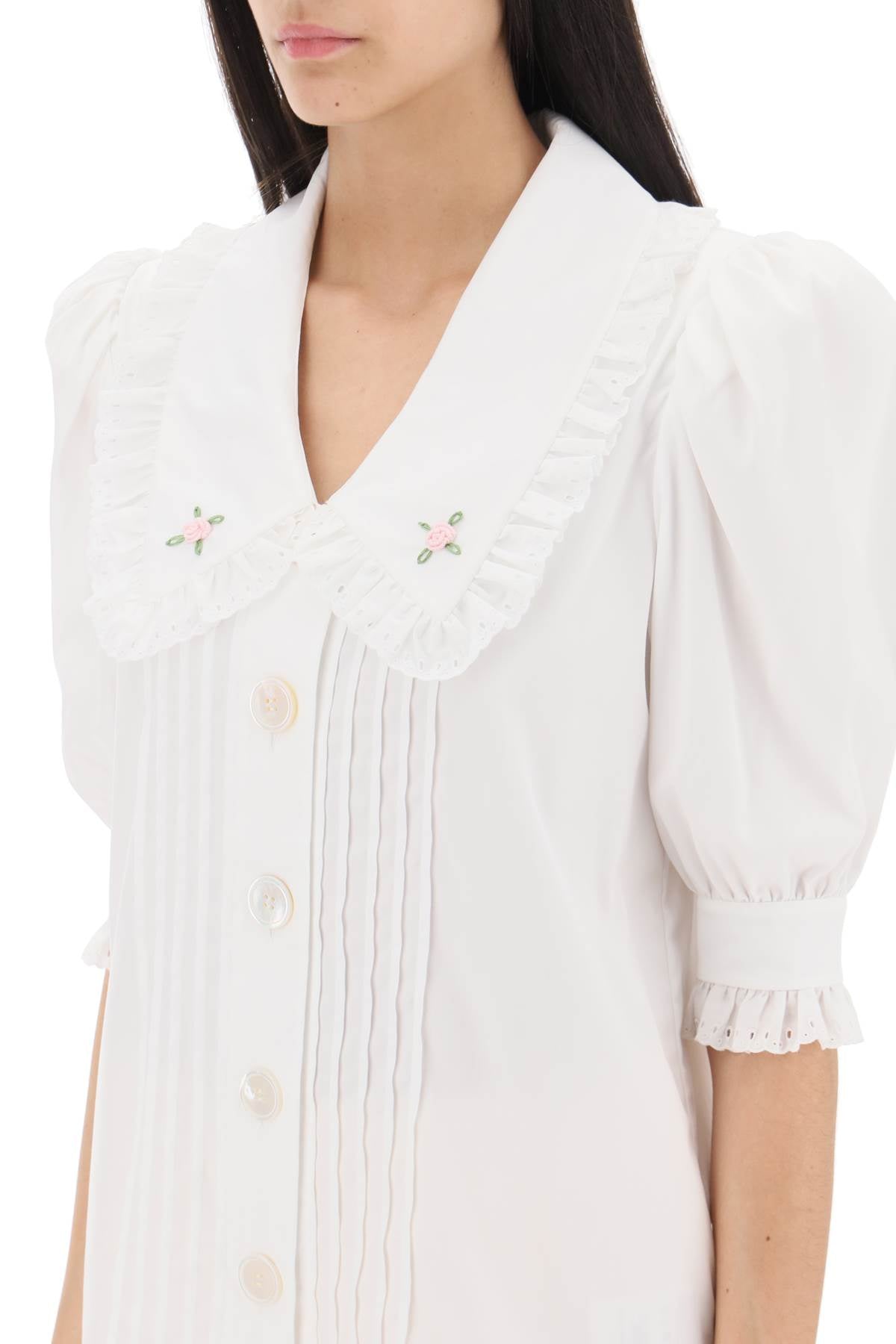 Alessandra rich short-sleeved shirt with embroidered collar