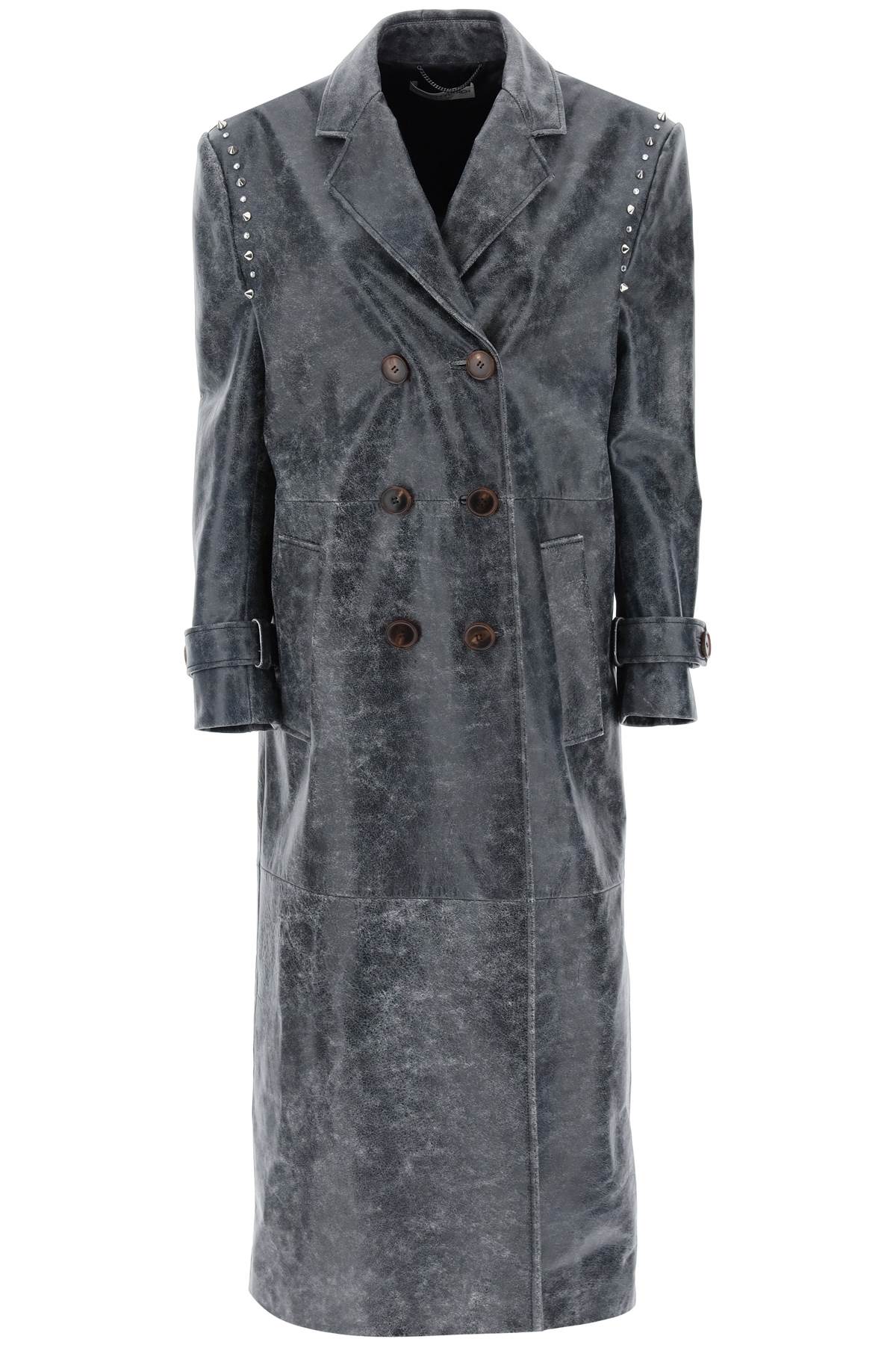 Alessandra rich oversized leather coat with studs and crystals