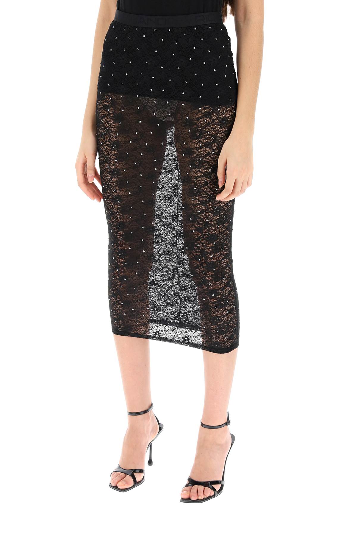 Alessandra rich midi skirt in lace with rhinestones