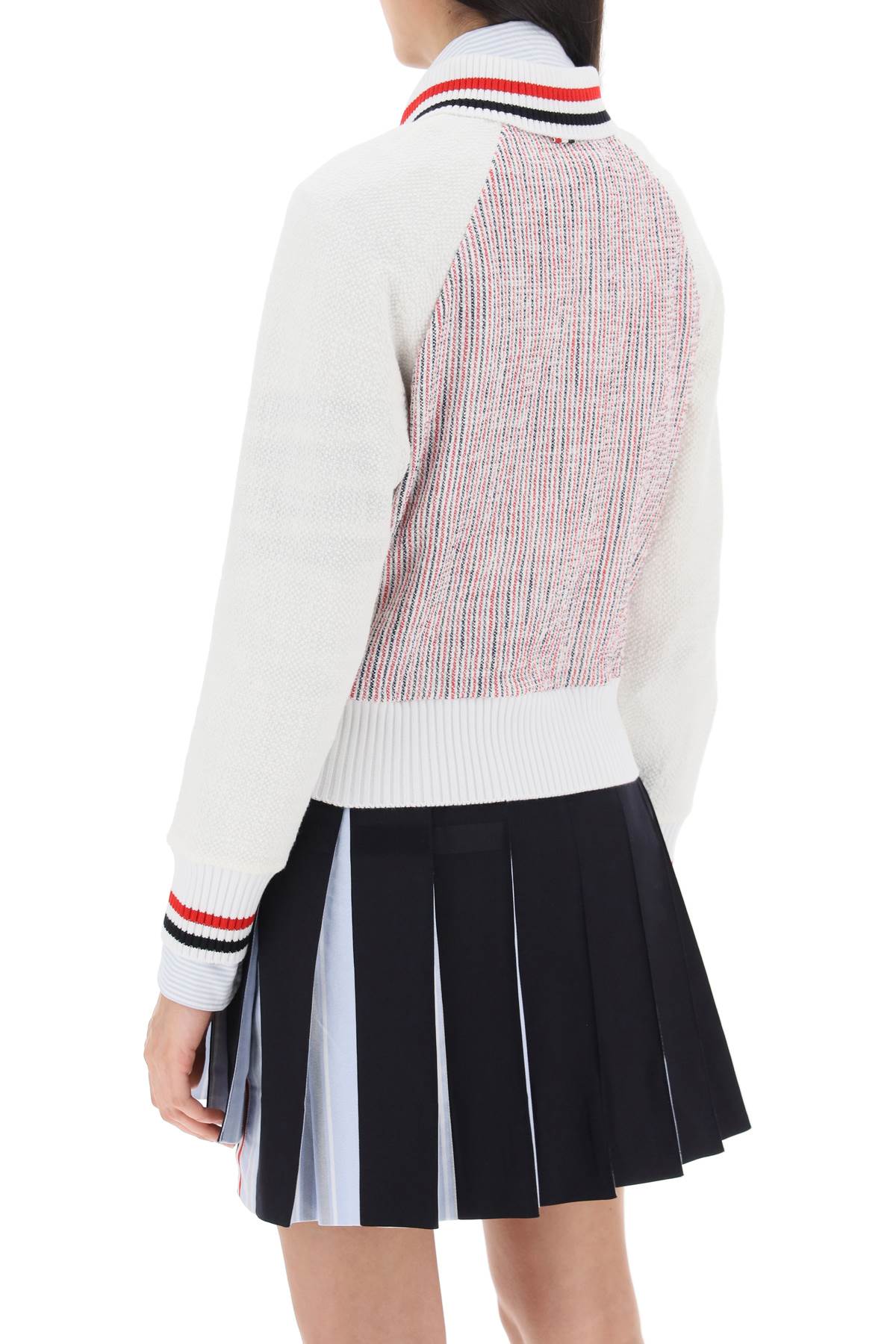 Thom browne zip-up cardigan in striped tweed