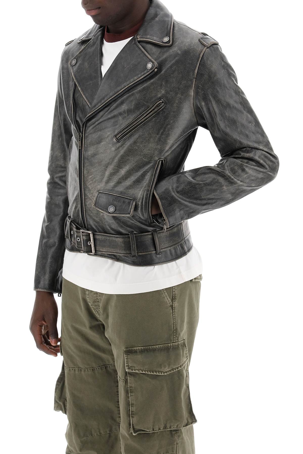 Golden goose vintage-effect leather biker jacket