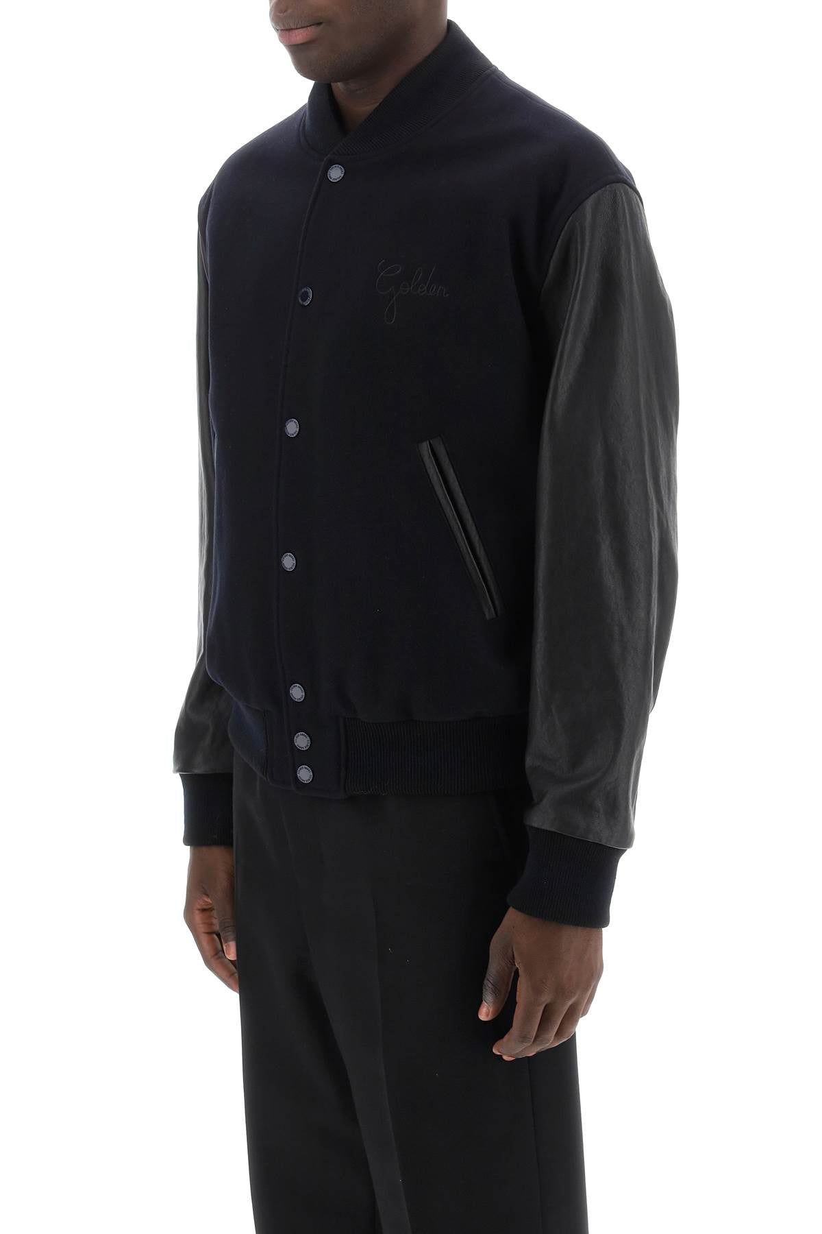 Golden goose aleandro bomber jacket with leather sleeves