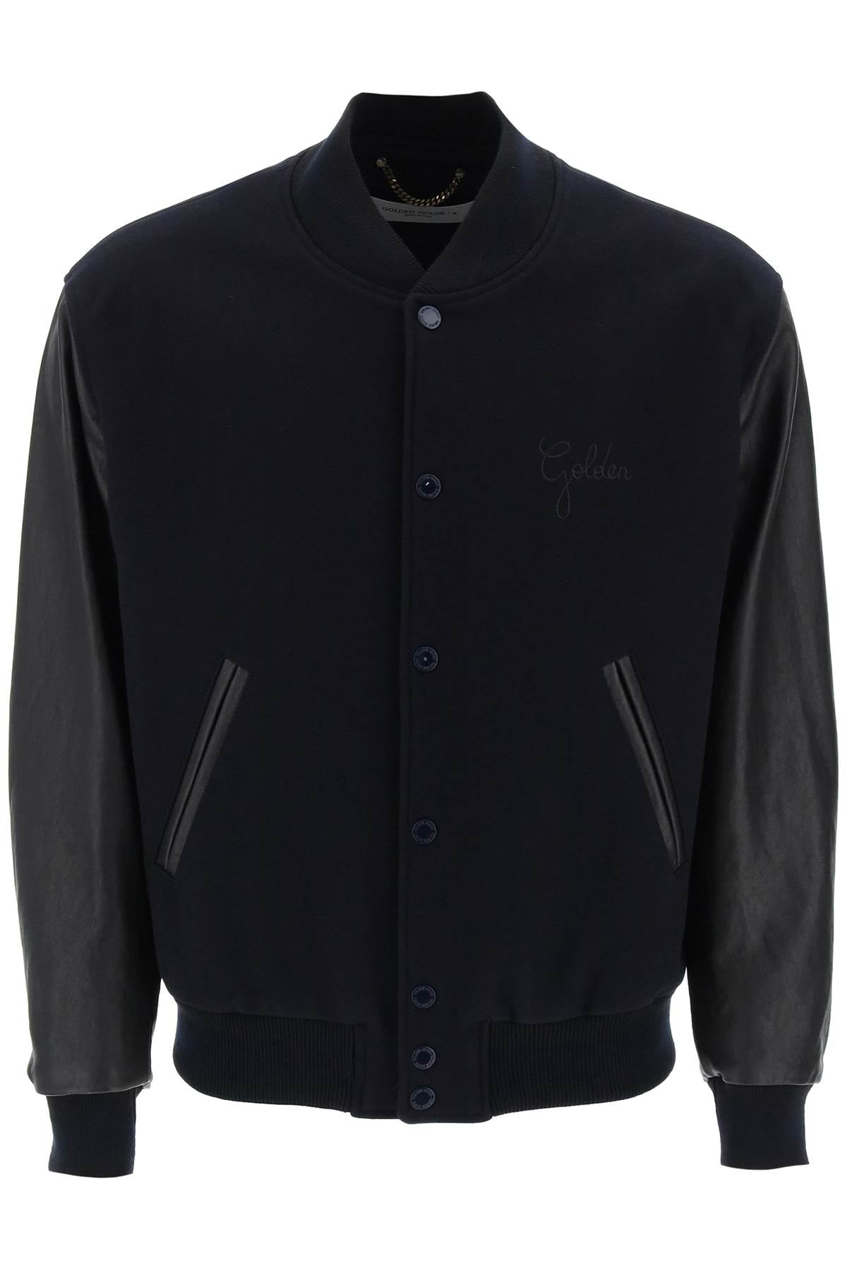 Golden goose aleandro bomber jacket with leather sleeves