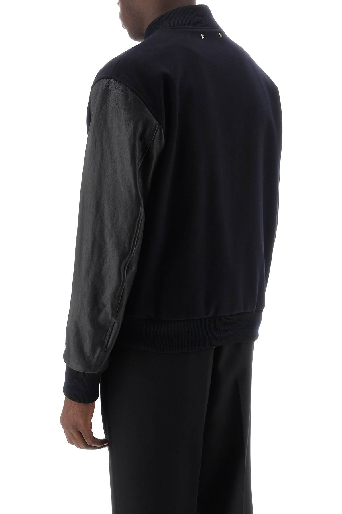 Golden goose aleandro bomber jacket with leather sleeves