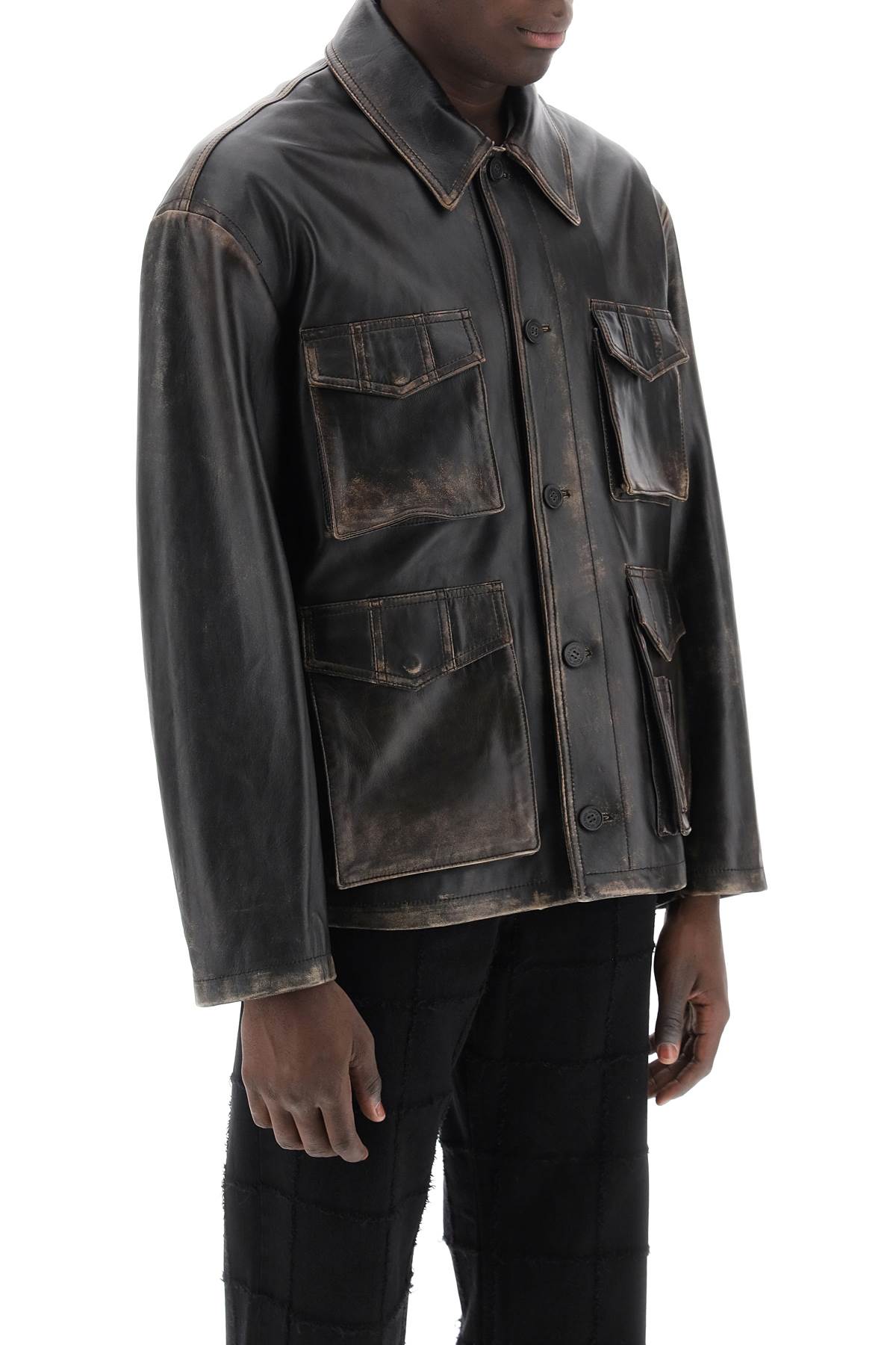 Golden goose leone aviator jacket in lived-in-effect leather