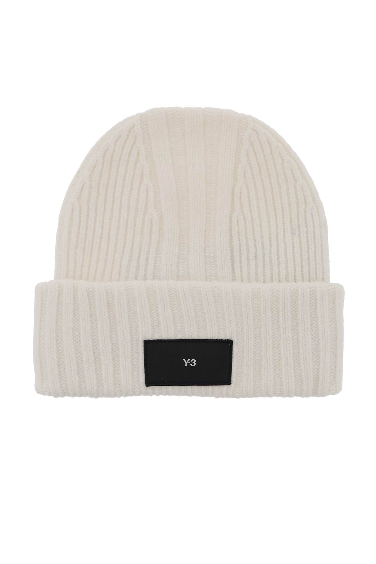 Y-3 beanie hat in ribbed wool with logo patch