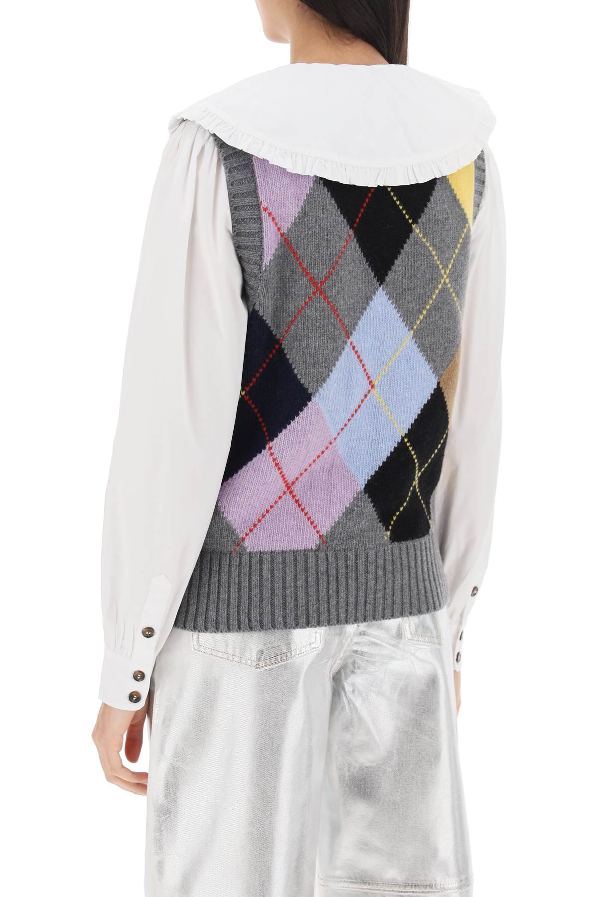 Ganni wool vest with argyle pattern