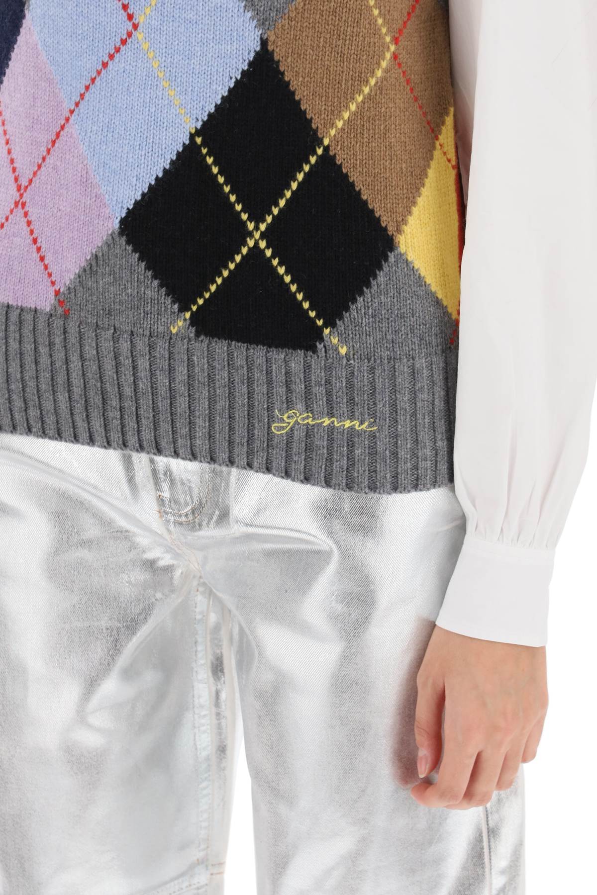 Ganni wool vest with argyle pattern