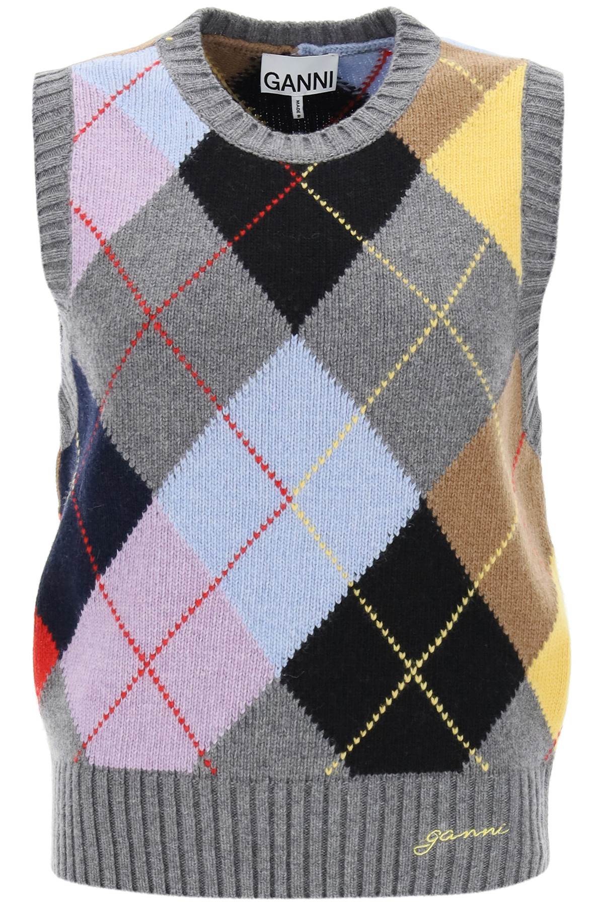 Ganni wool vest with argyle pattern
