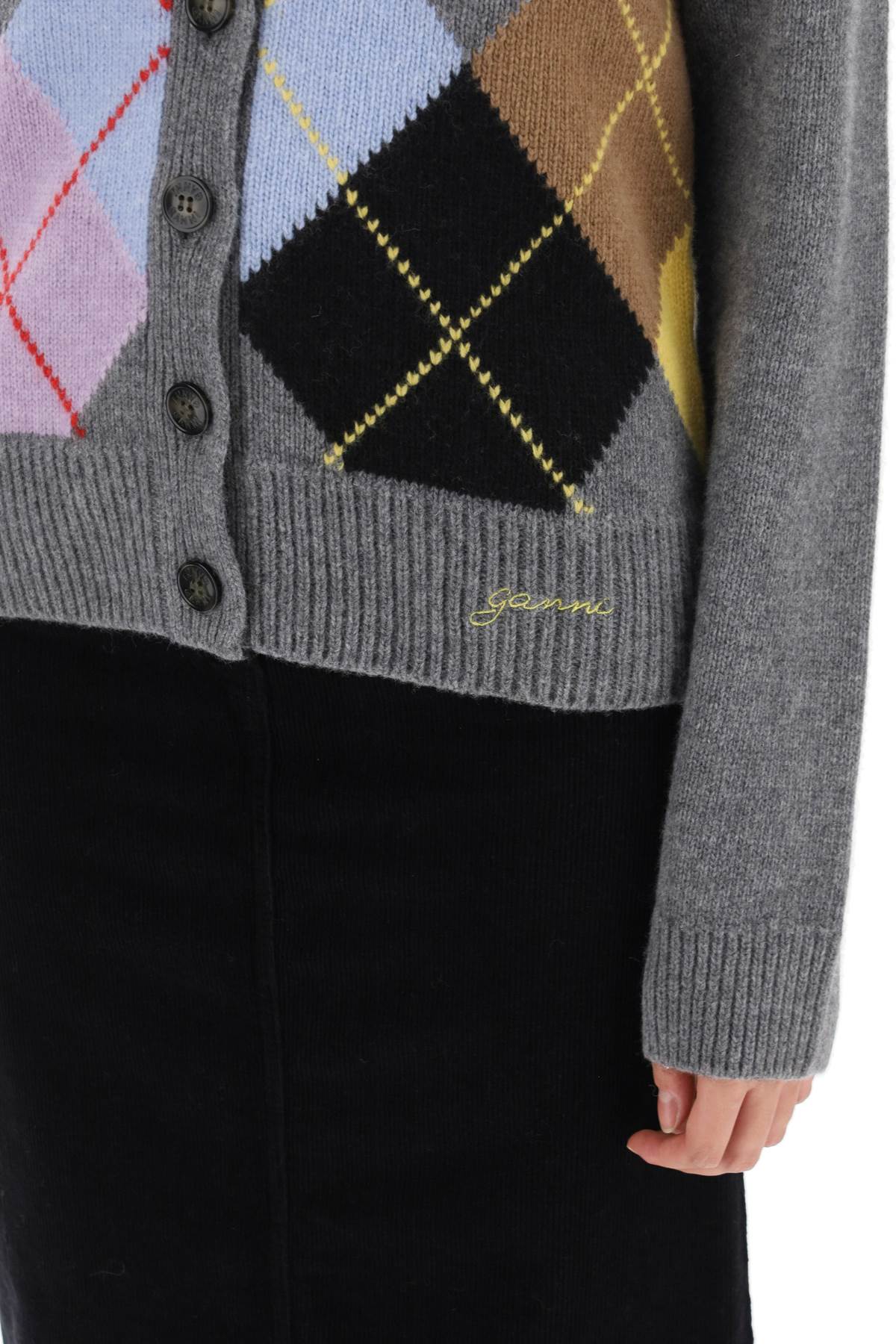 Ganni cardigan with argyle pattern