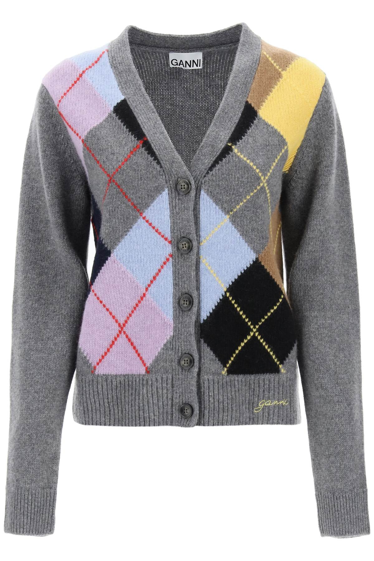 Ganni cardigan with argyle pattern