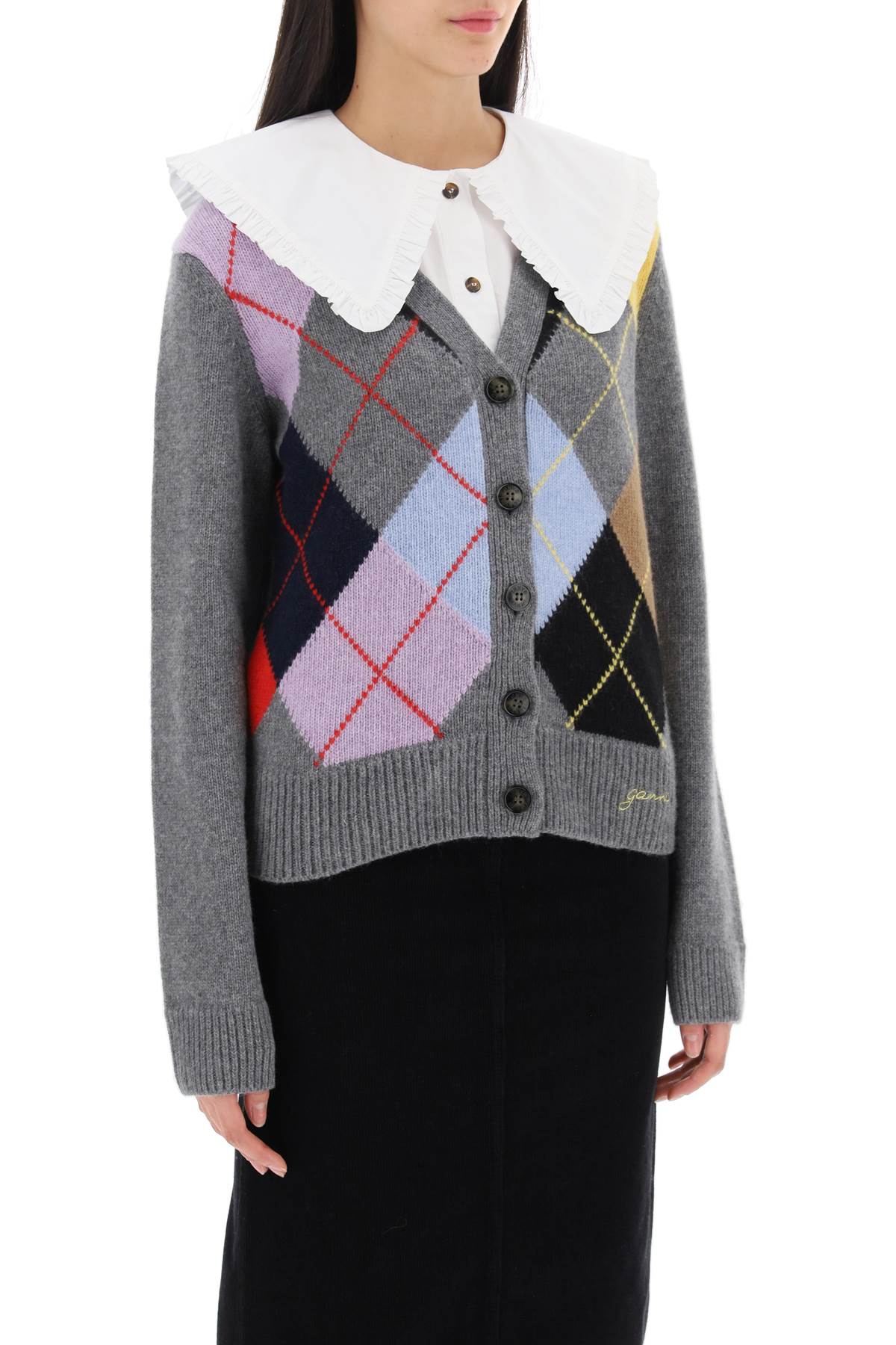 Ganni cardigan with argyle pattern
