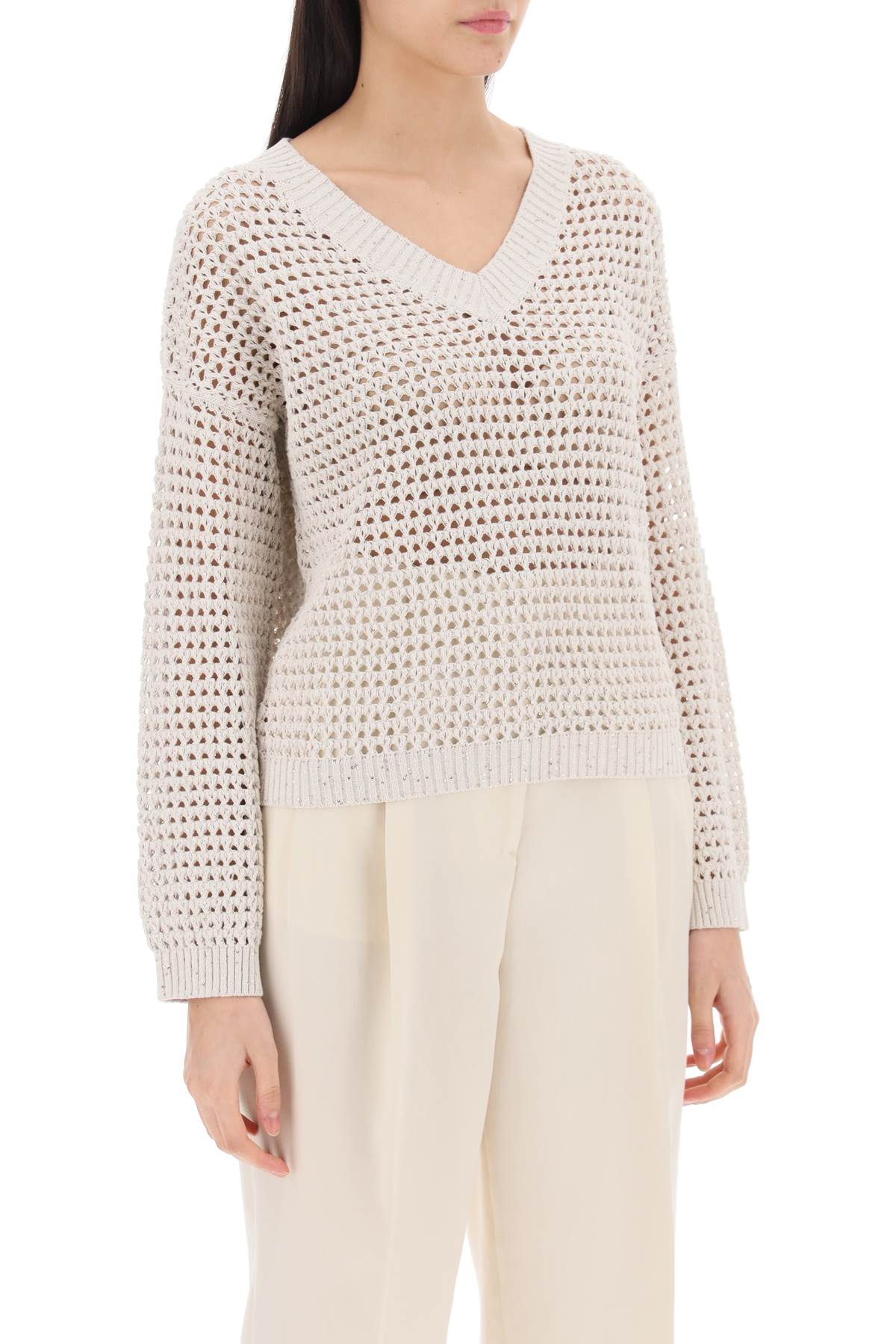 Brunello cucinelli dazzling net cotton sweater