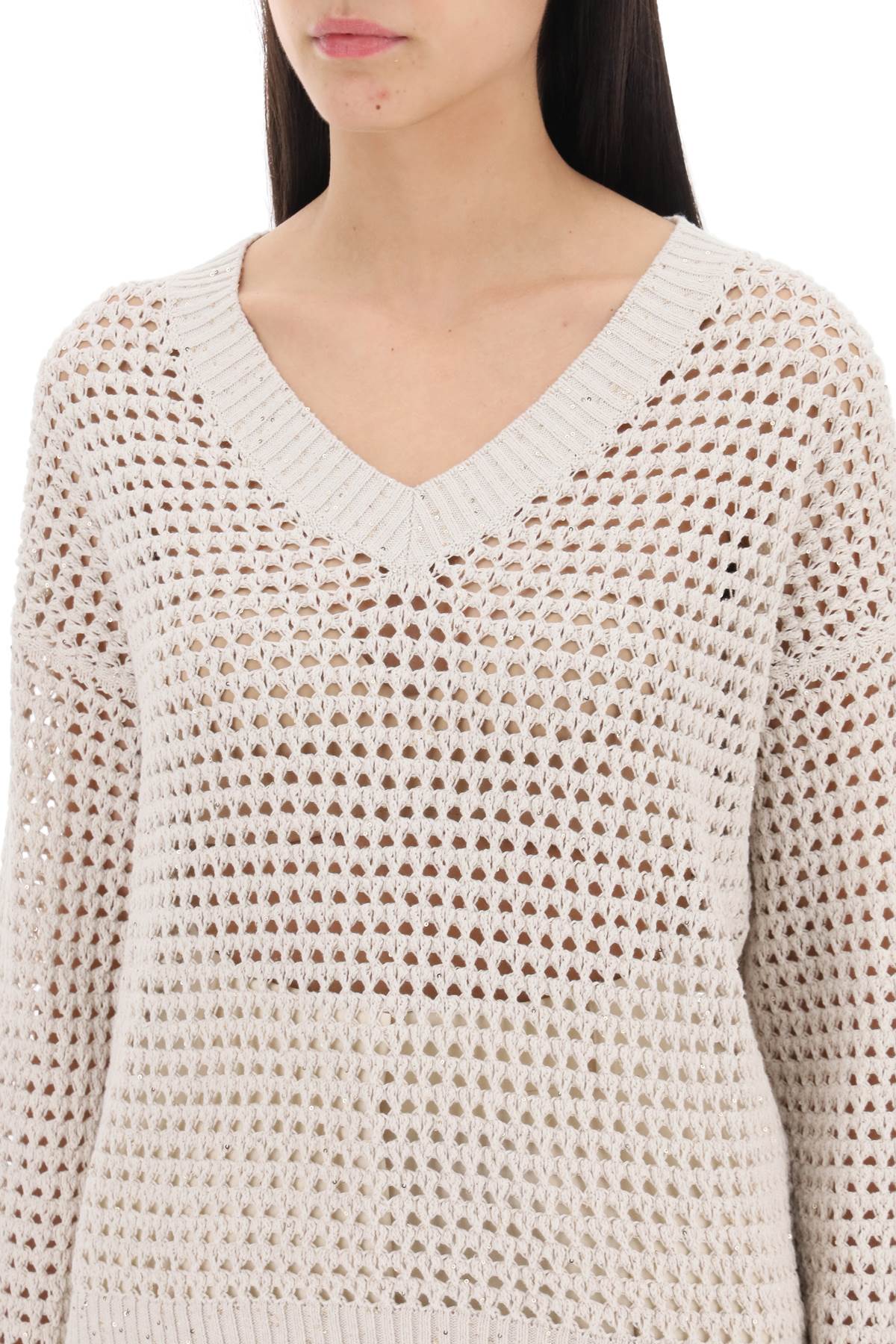 Brunello cucinelli dazzling net cotton sweater