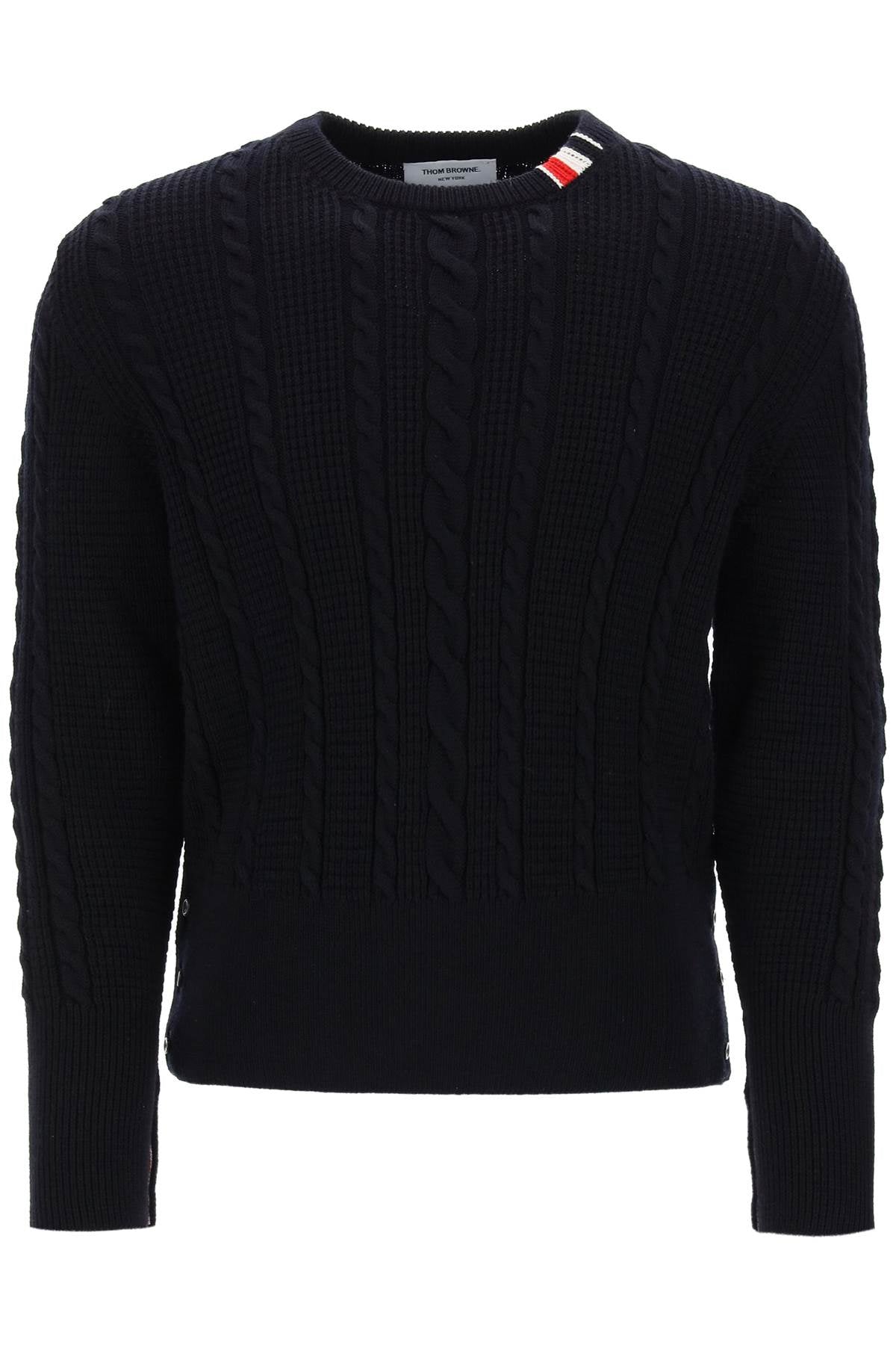 Thom browne cable wool sweater with rwb detail