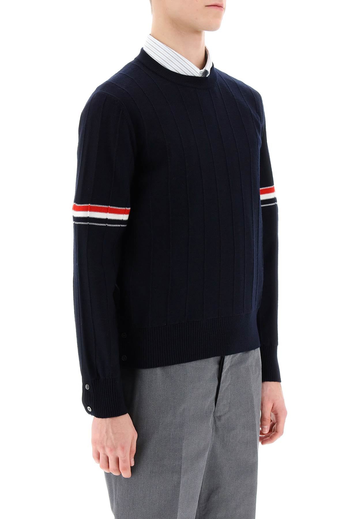 Thom browne crew-neck sweater with tricolor intarsia