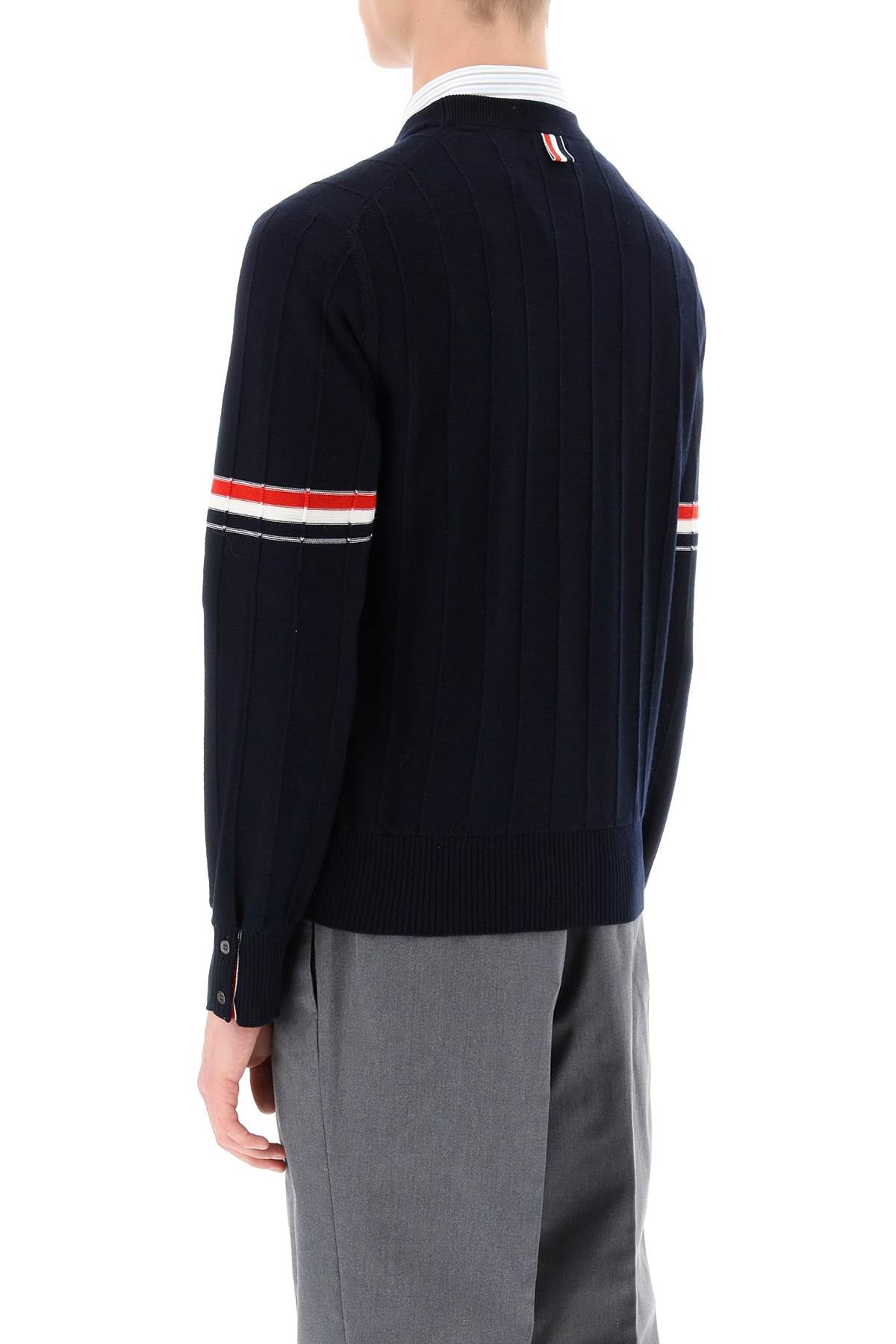 Thom browne crew-neck sweater with tricolor intarsia