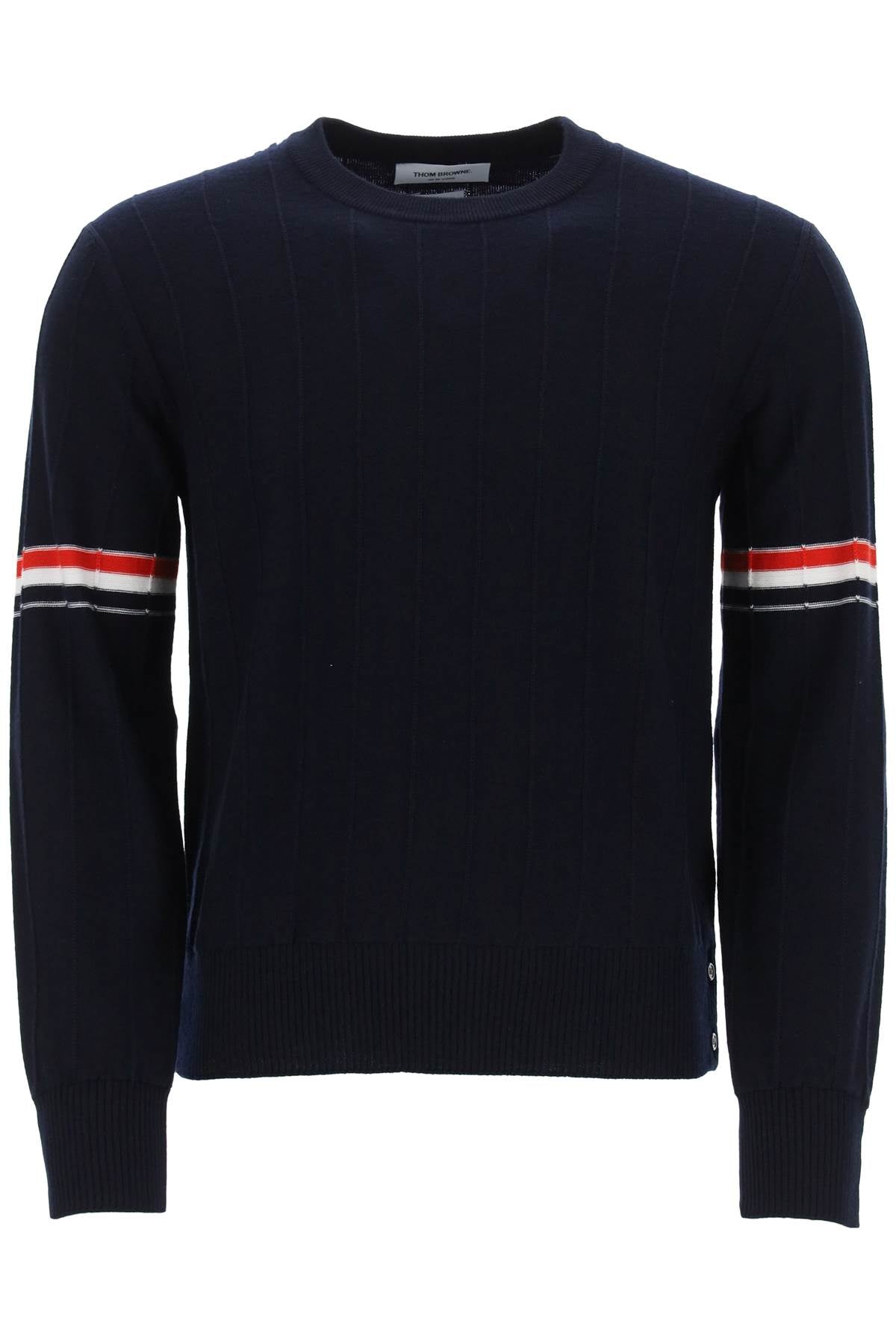 Thom browne crew-neck sweater with tricolor intarsia