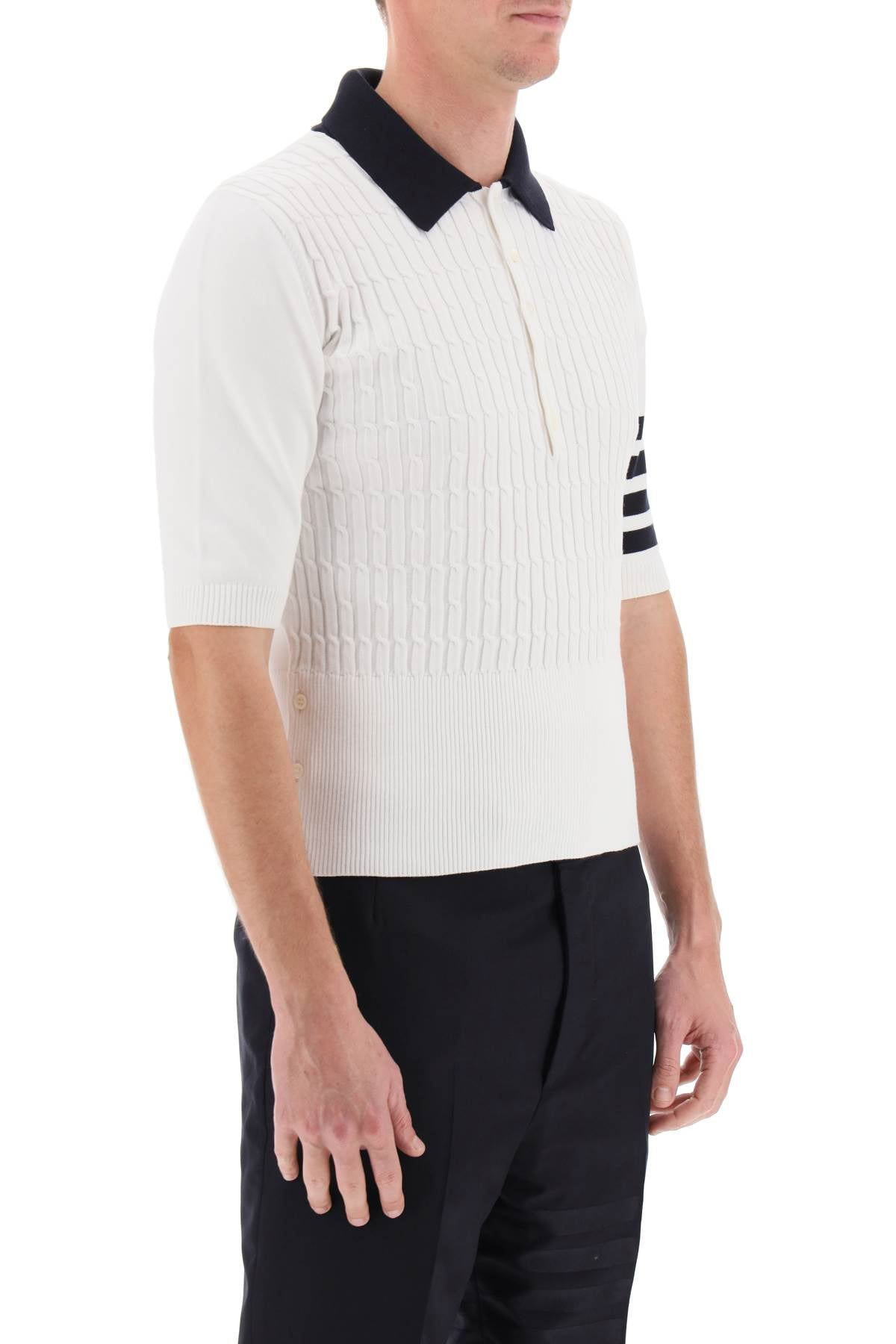 Thom browne placed baby cable 4-bar cotton polo sweater