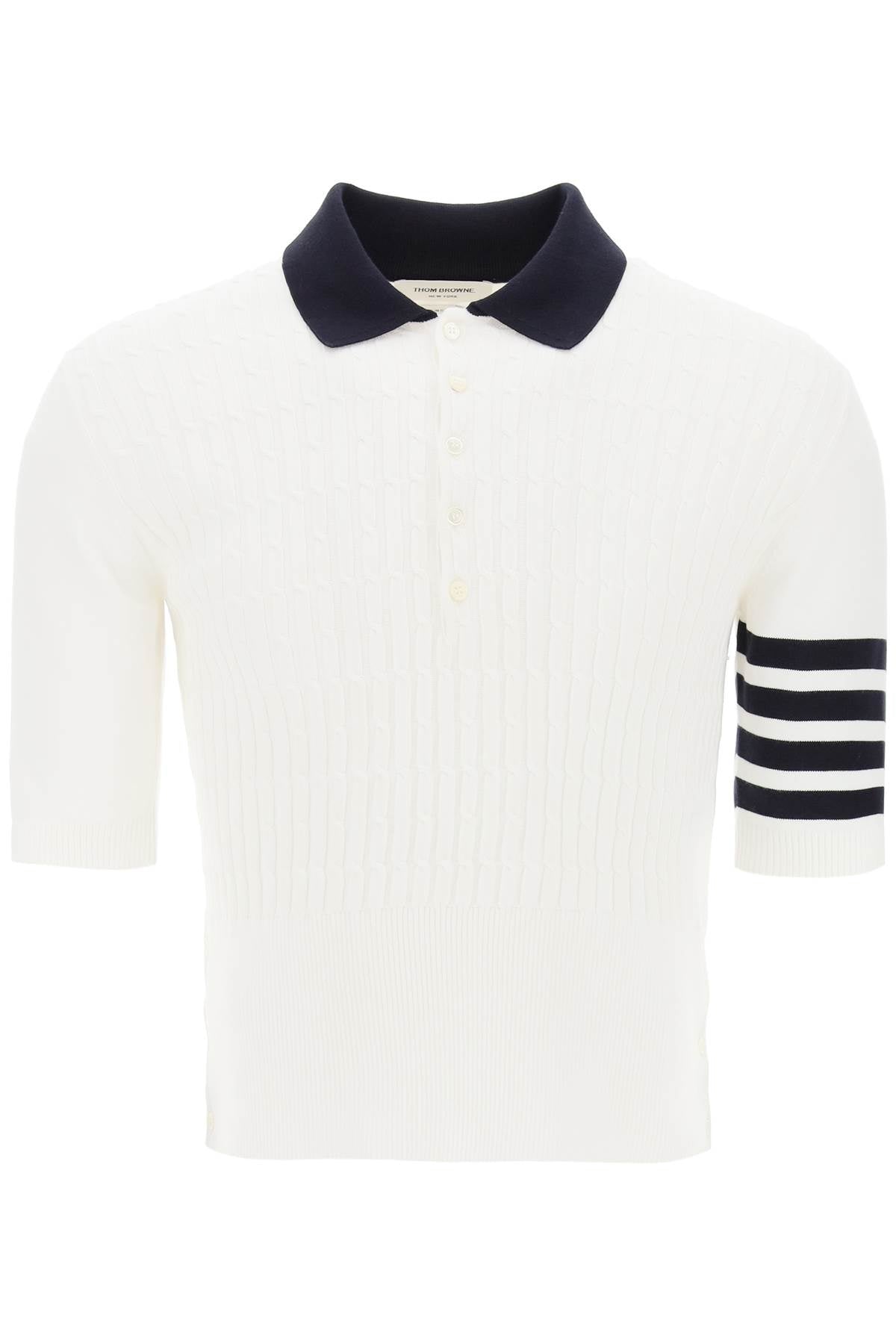 Thom browne placed baby cable 4-bar cotton polo sweater