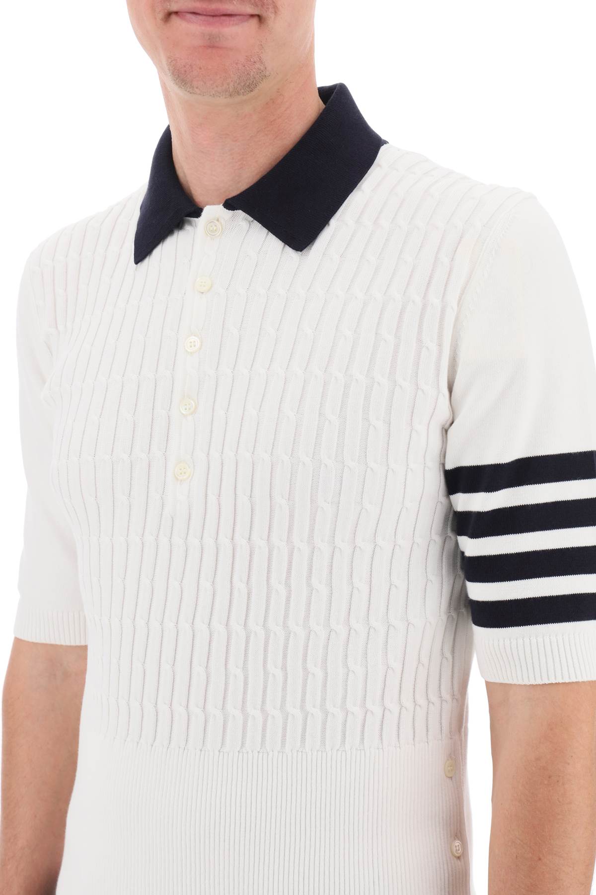 Thom browne placed baby cable 4-bar cotton polo sweater