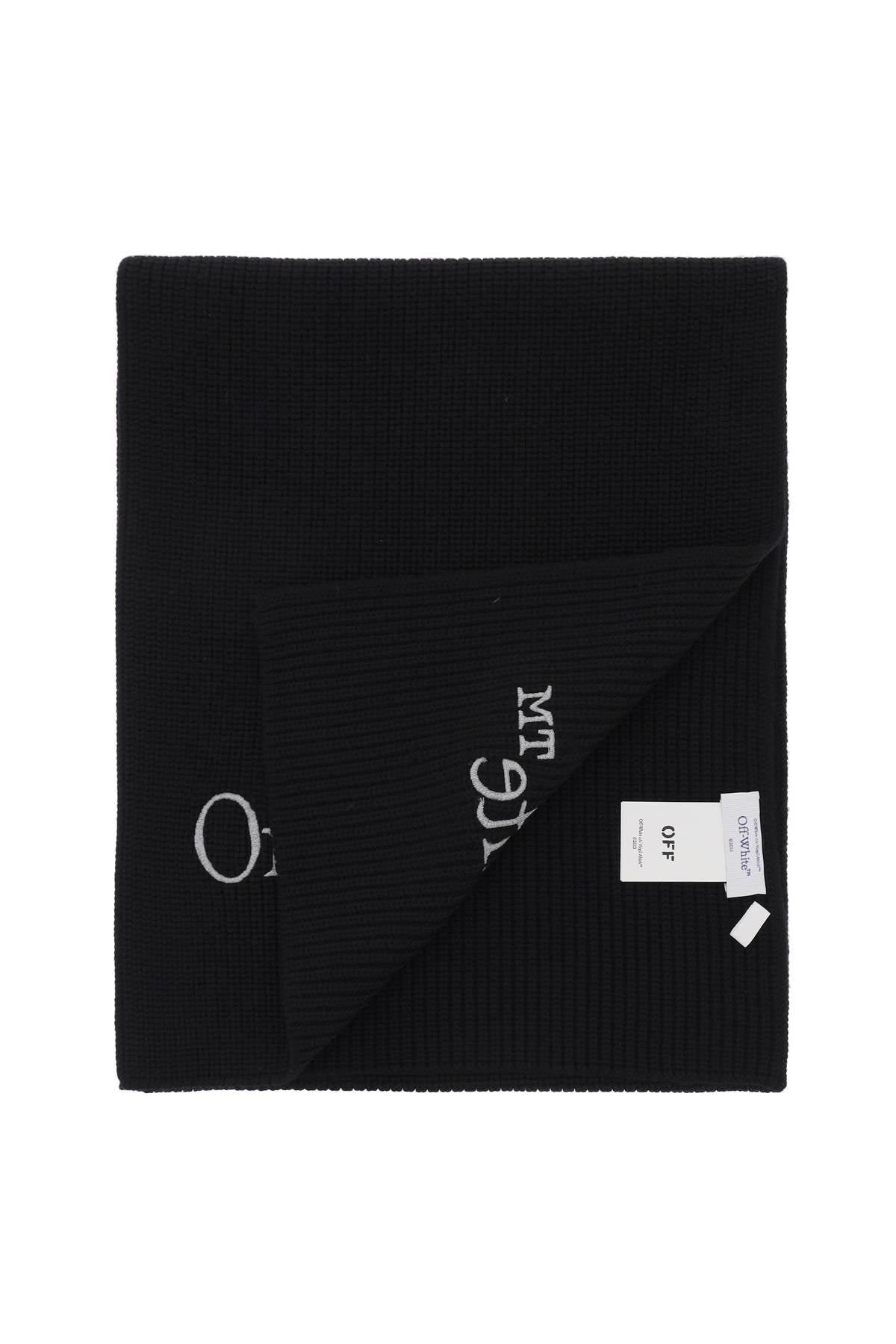 Off-white wool scarf with logo embroidery