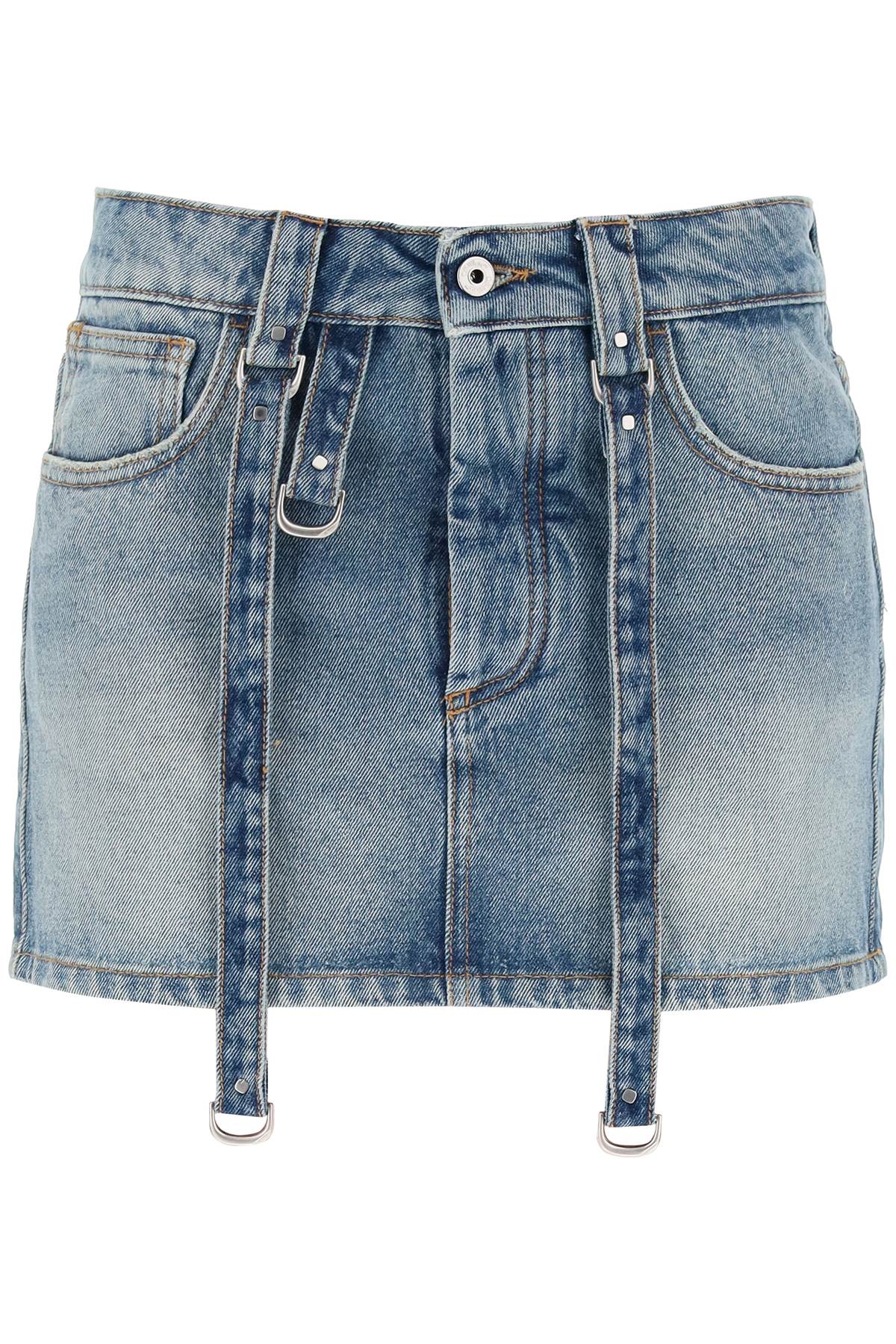 Off-white denim mini skirt with straps