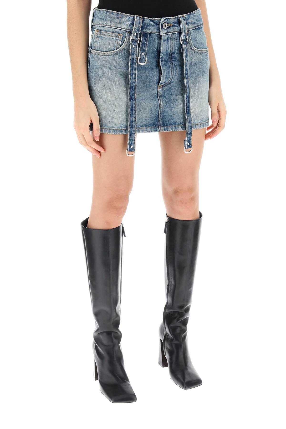 Off-white denim mini skirt with straps