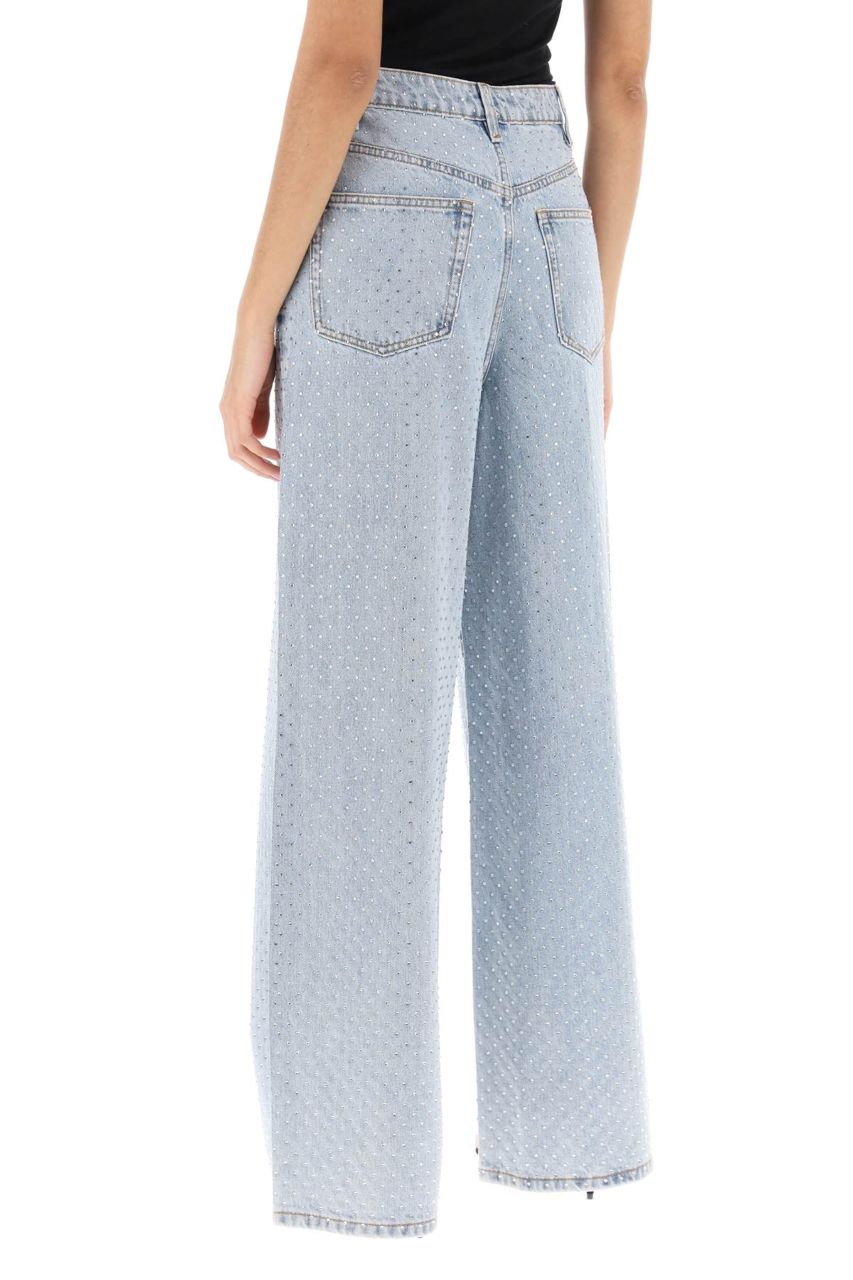 Self portrait rhinestone-studded wide leg jeans