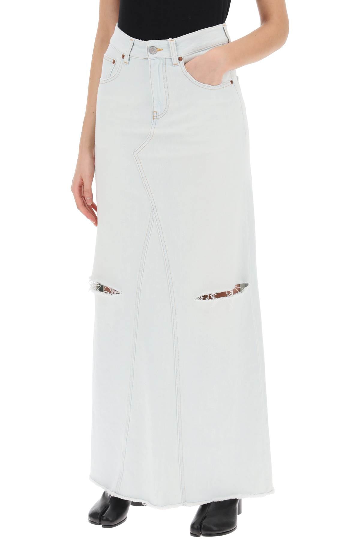 Mm6 maison margiela distressed denim maxi skirt in