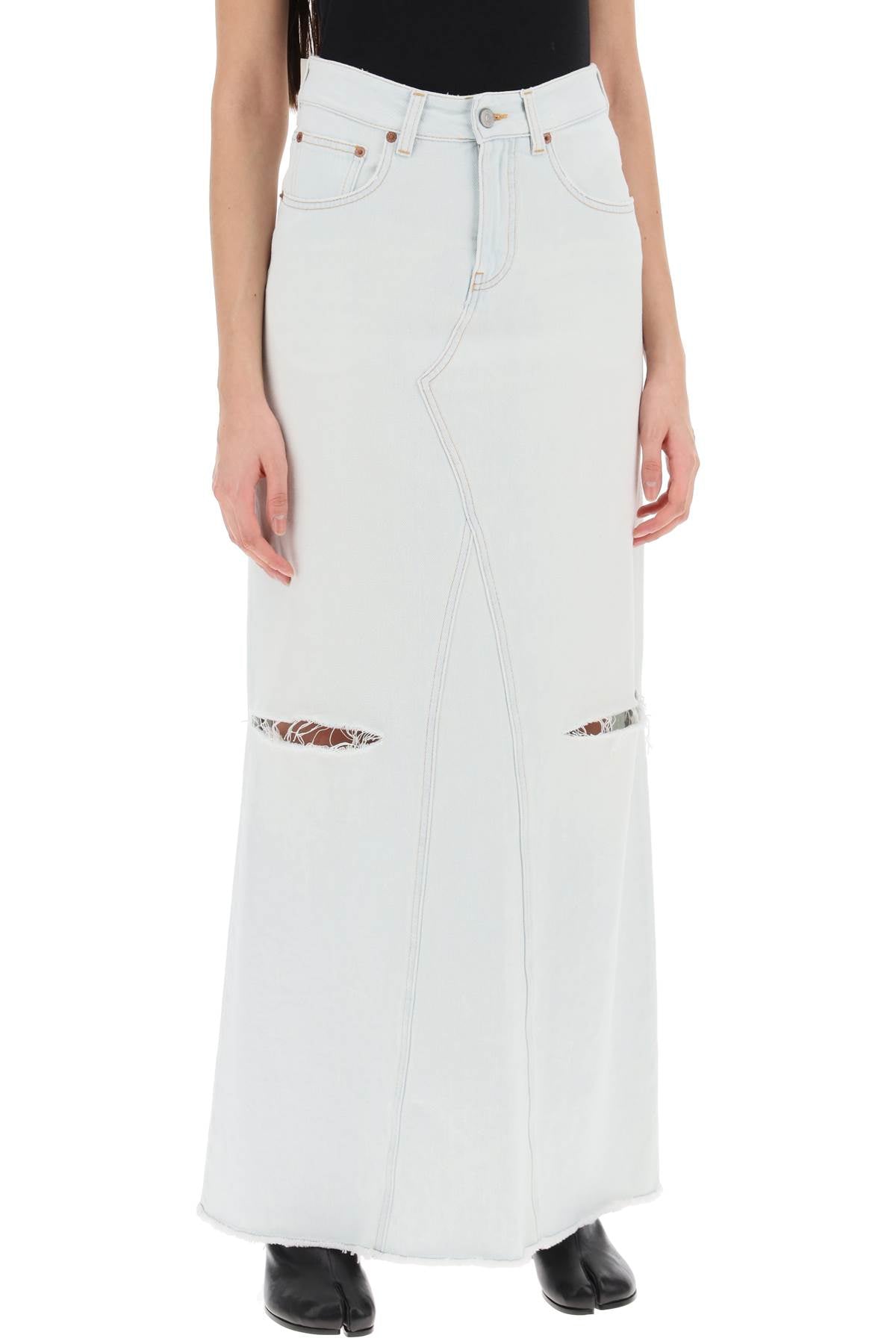 Mm6 maison margiela distressed denim maxi skirt in