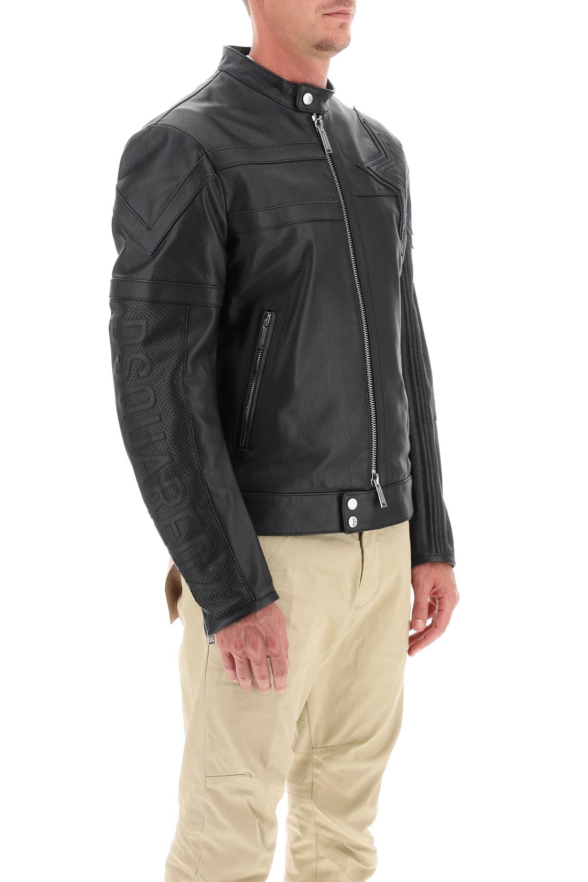 Dsquared2 leather biker jacket with contrasting lettering