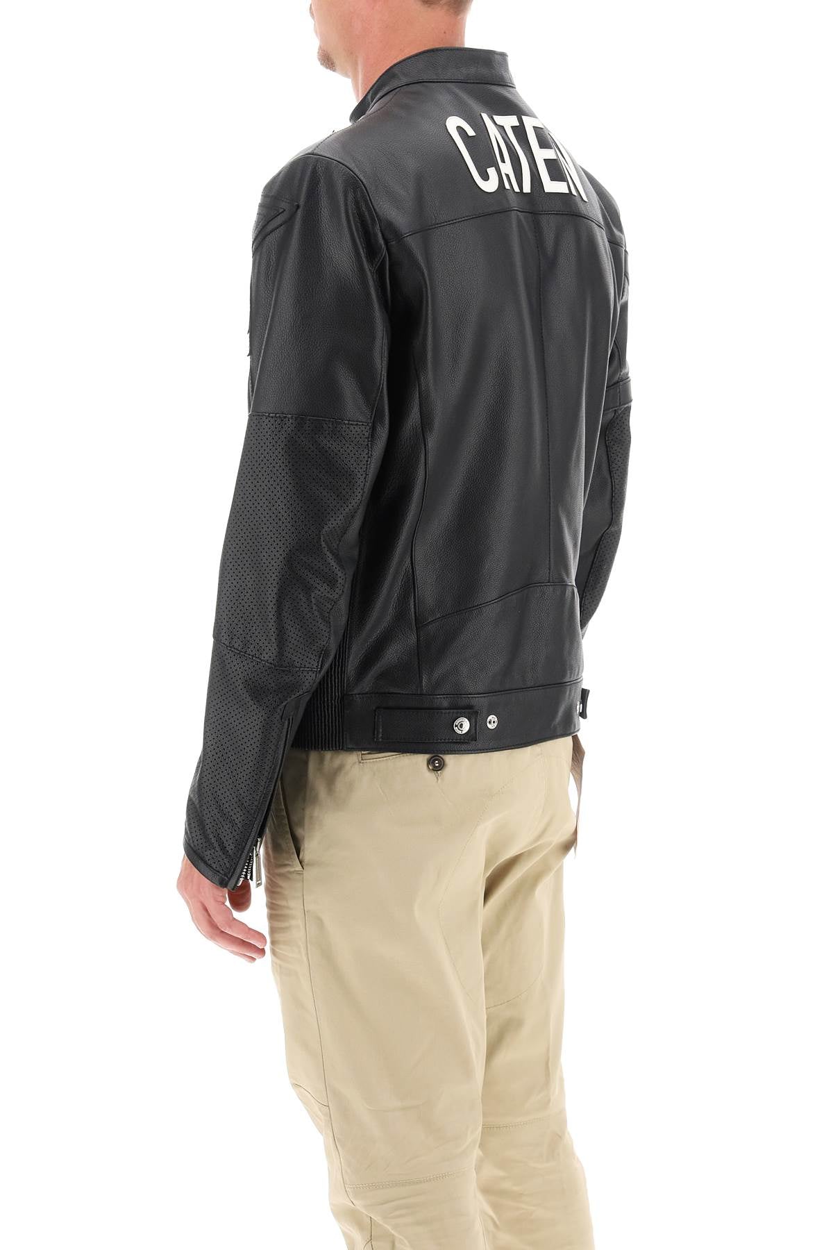 Dsquared2 leather biker jacket with contrasting lettering