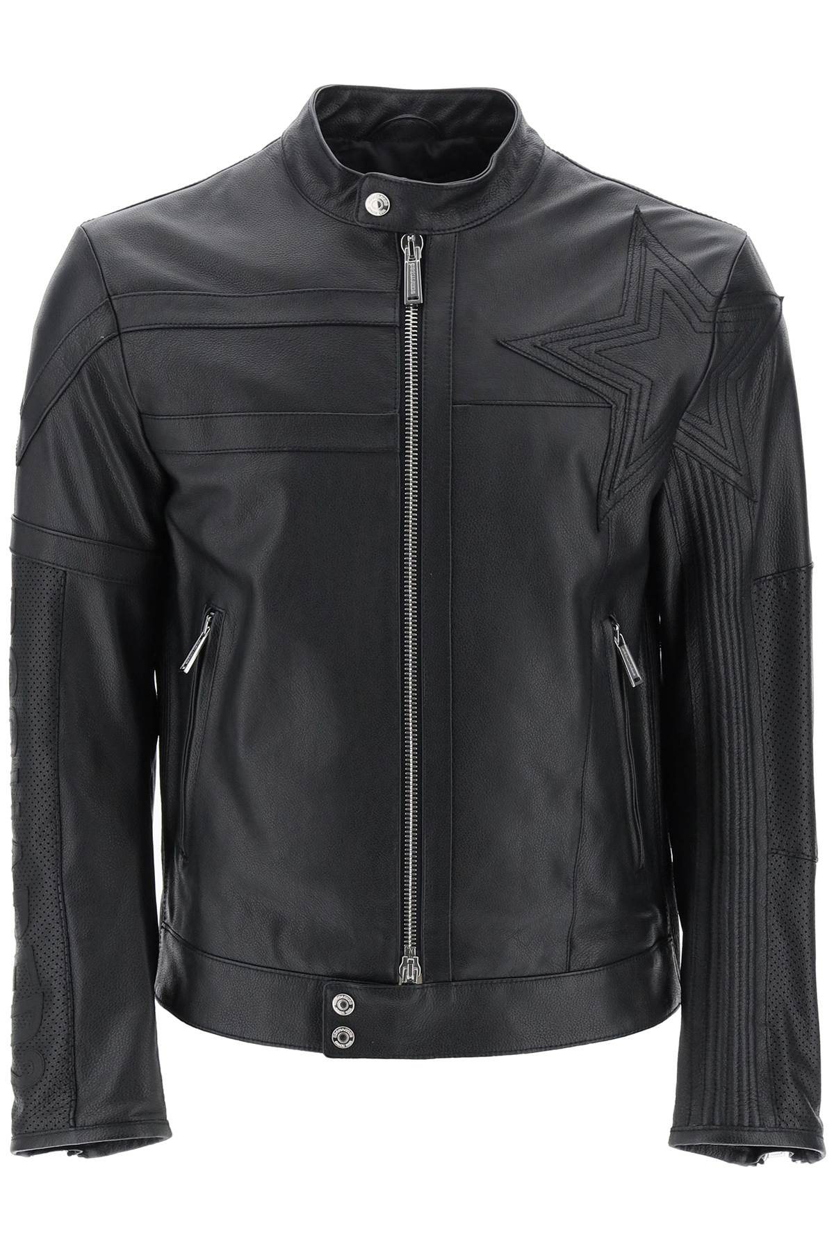 Dsquared2 leather biker jacket with contrasting lettering