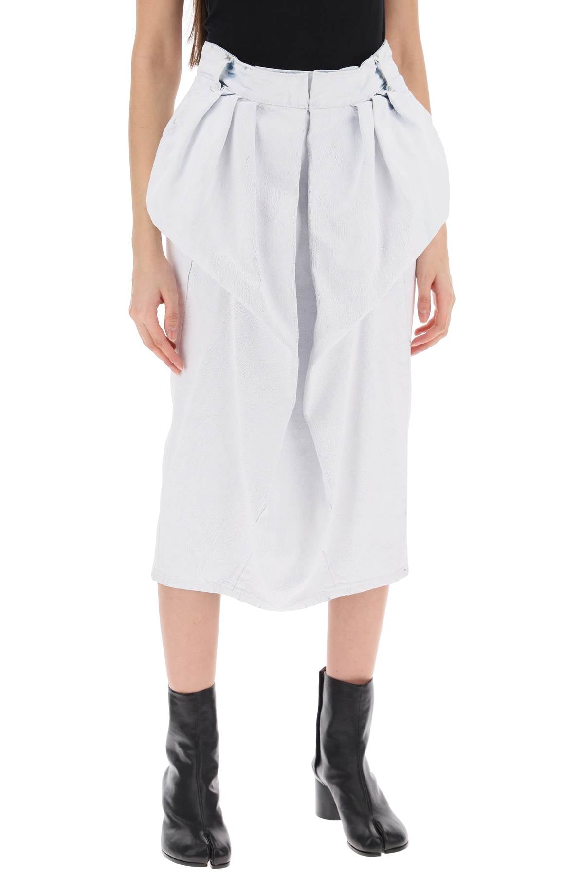 Maison margiela crinkled denim midi skirt with r